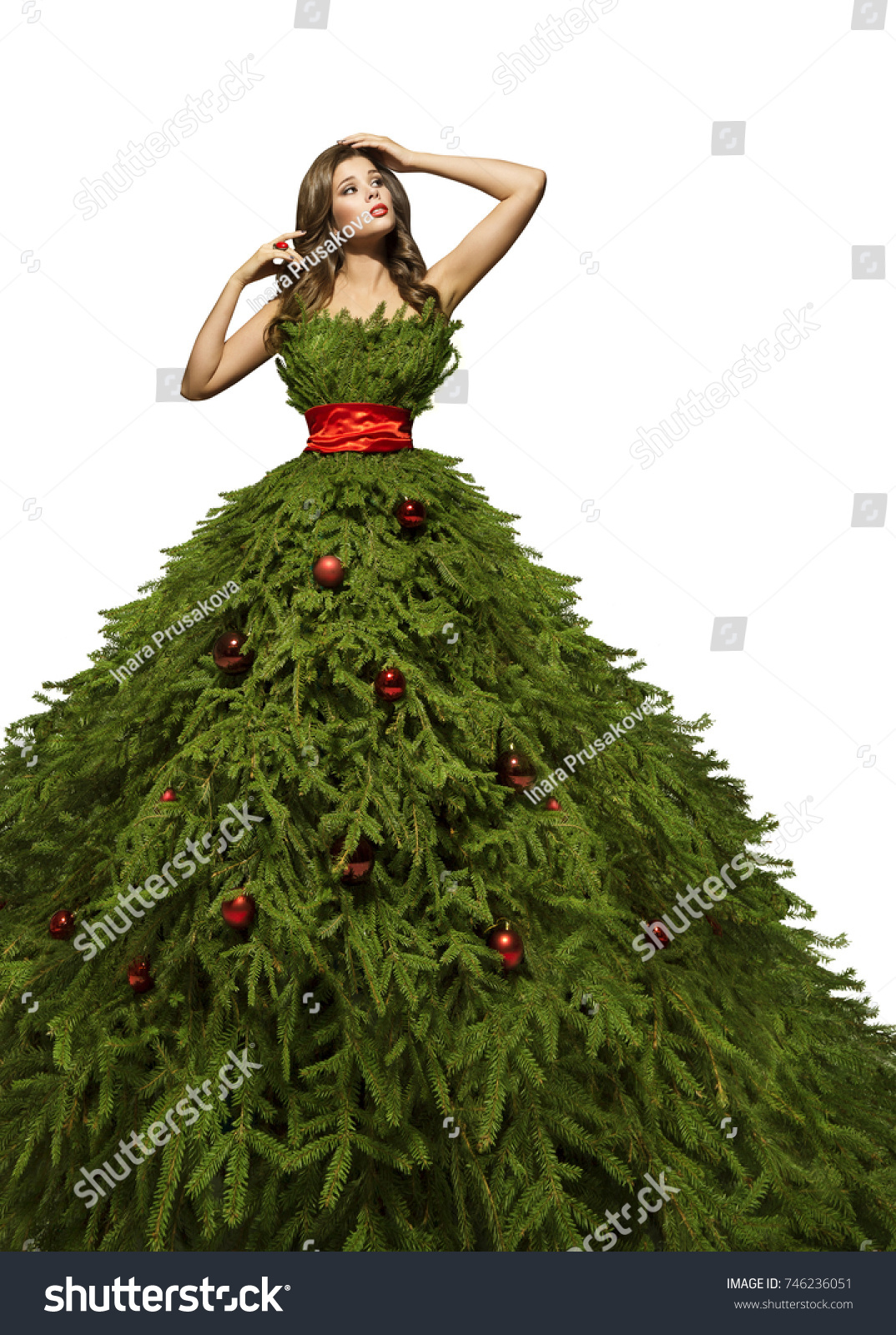 woman dress christmas tree