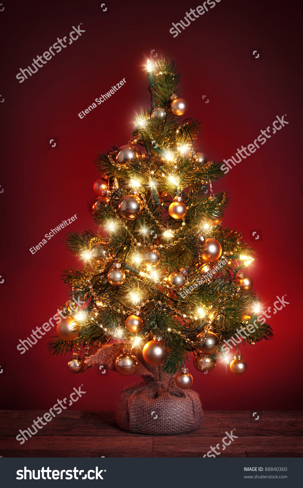 Christmas Tree On Red Background Stock Photo 88840360 : Shutterstock