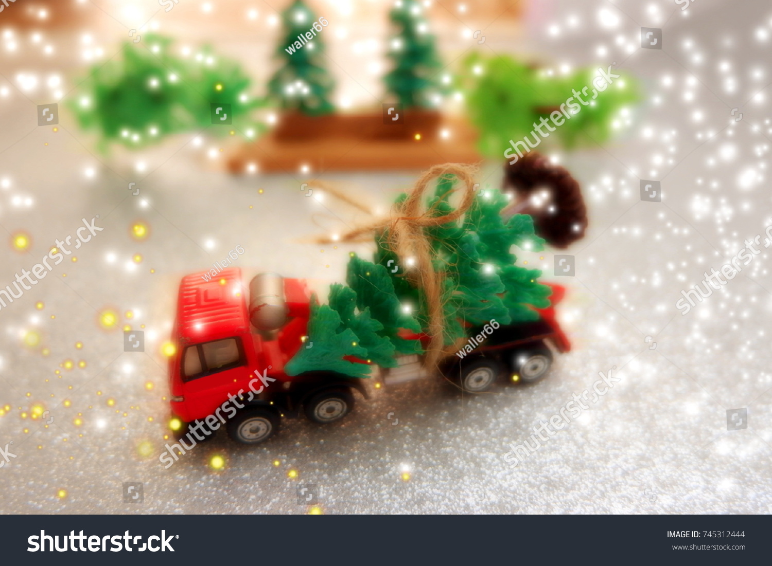 red toy truck with christmas tree