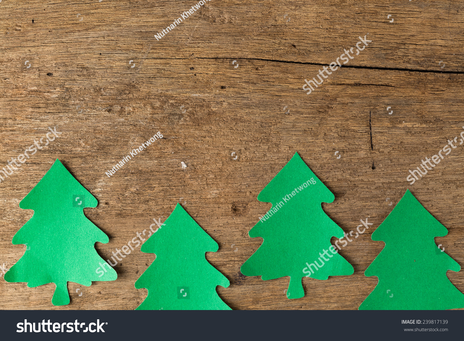 Christmas Tree Paper Craft On Wooden Background Stock Photo 239817139