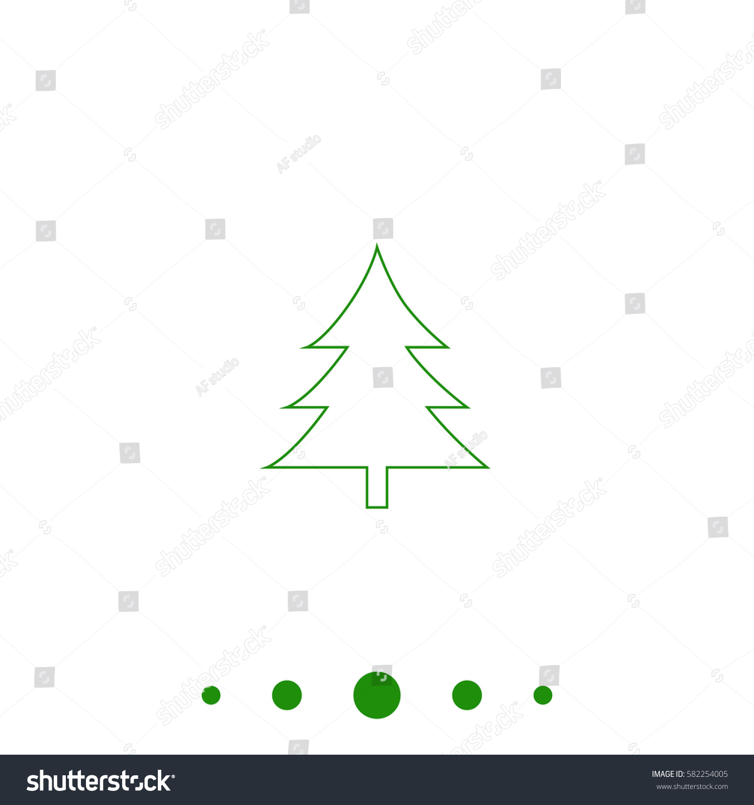 Christmas Tree Simple Flat Button Contour Stock 