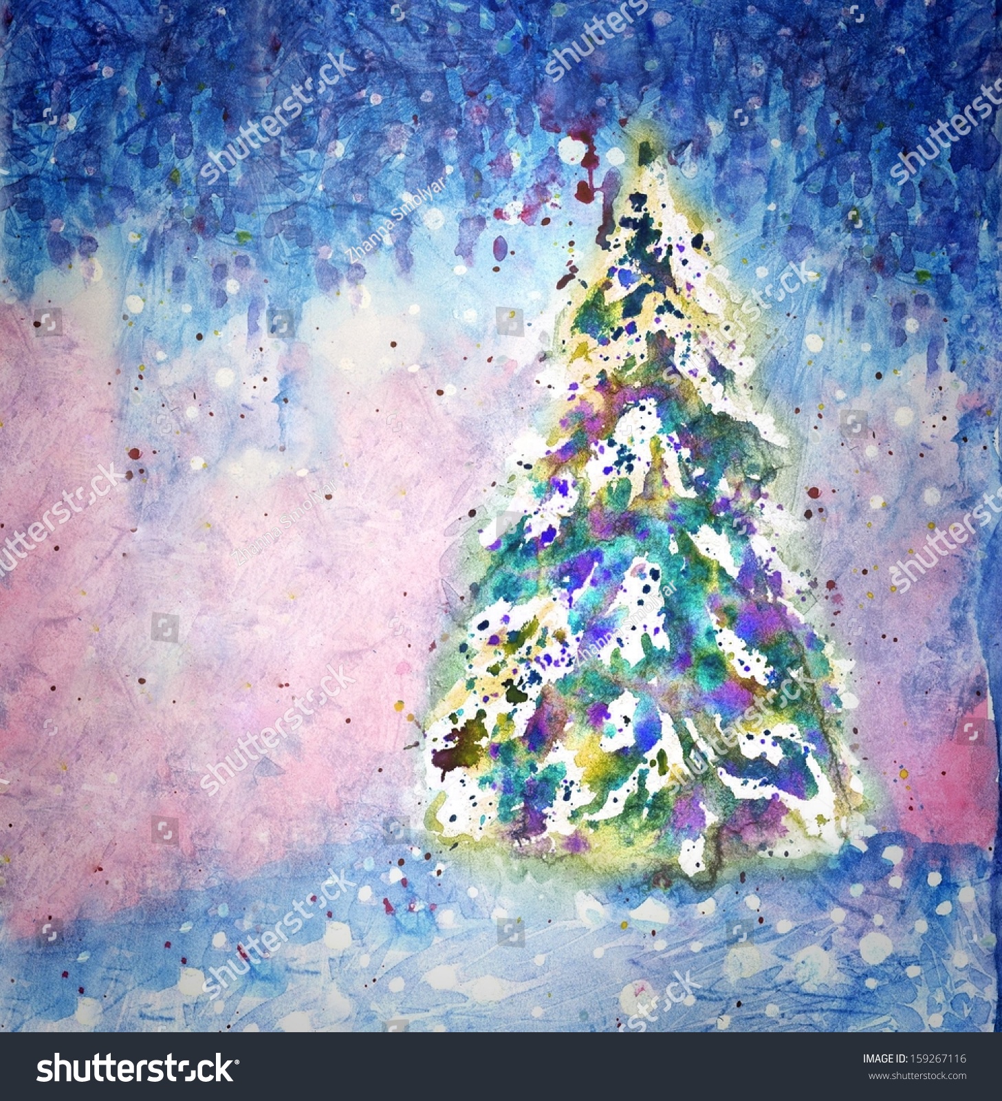 Christmas Tree Watercolor Painting. Stock Photo 159267116 : Shutterstock