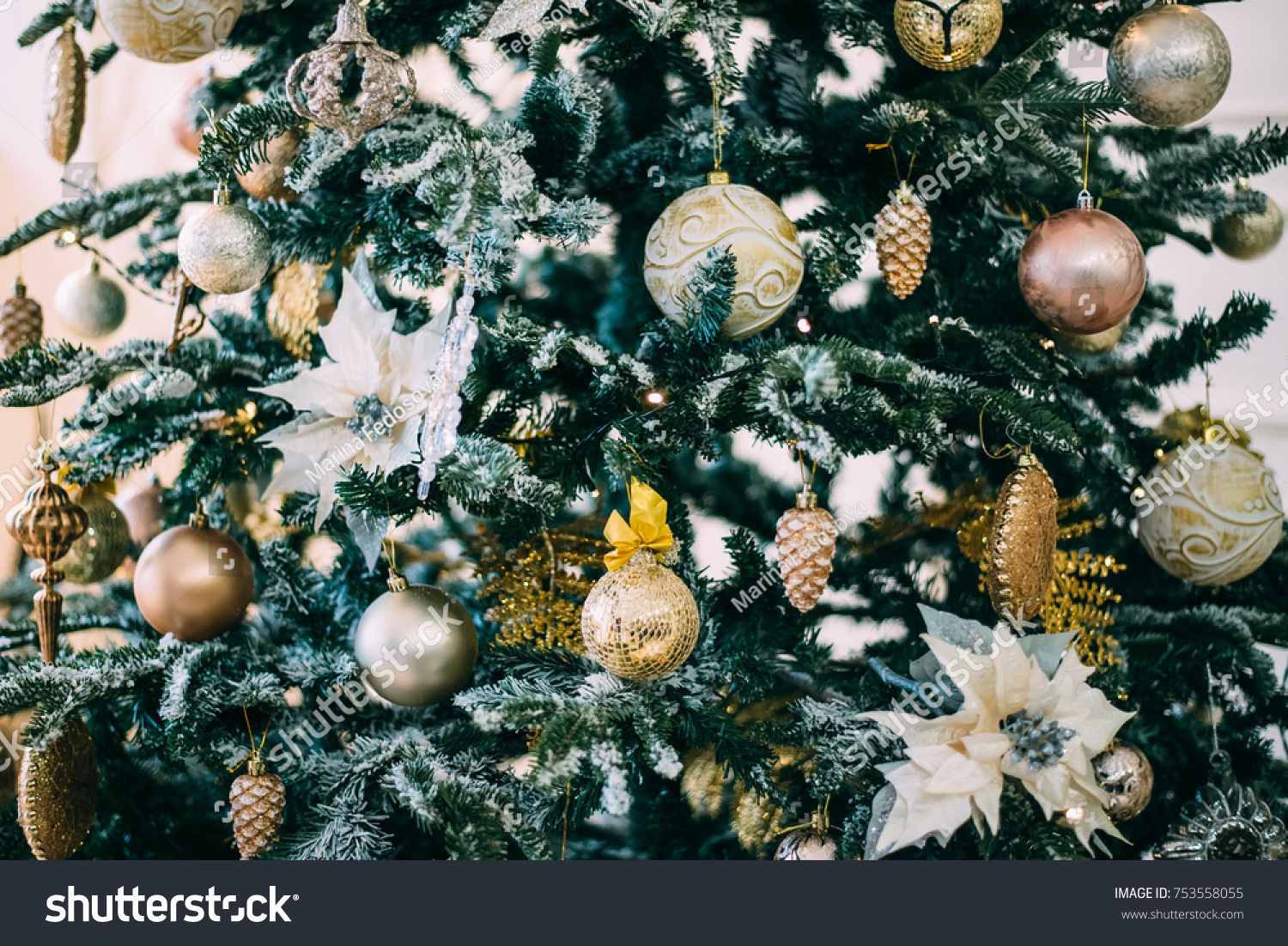 stock photo christmas tree with toys snowflakes and garland new year background