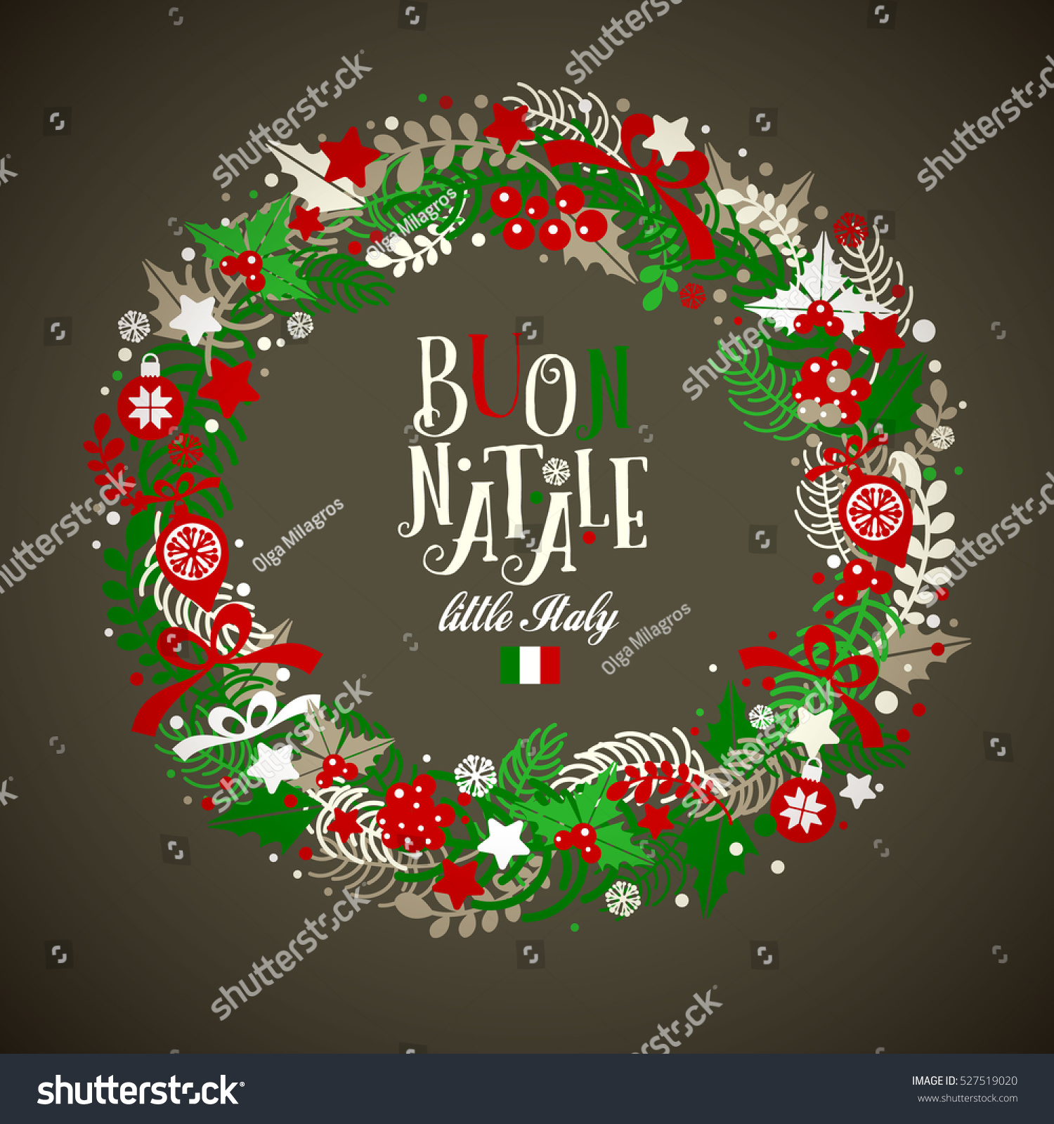 Christmas Wreath In Colors Of A Flag Of Italy With An Inscription In Italian Language Which In