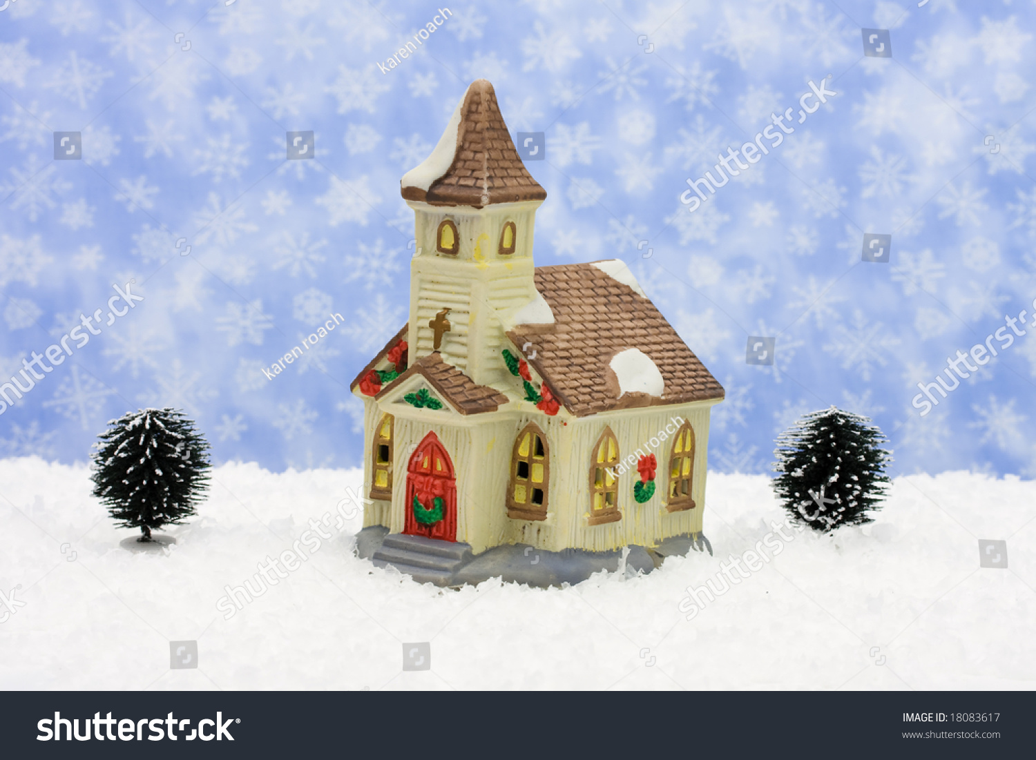 Church Christmas Decorations On Snow Snowflake Stock Photo Edit Now 18083617