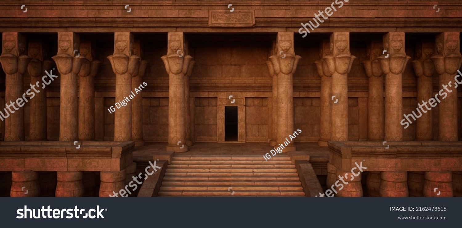 Cinematic Wide Panorama Entrance Ancient Egyptian Stock Illustration ...