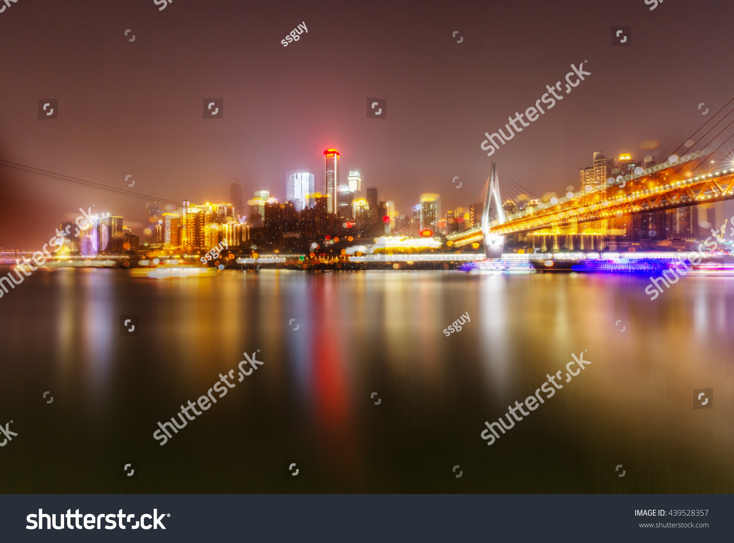  Tawny Brown Resting Curve Template Design Featuring Cityscape of Chongqing at Night