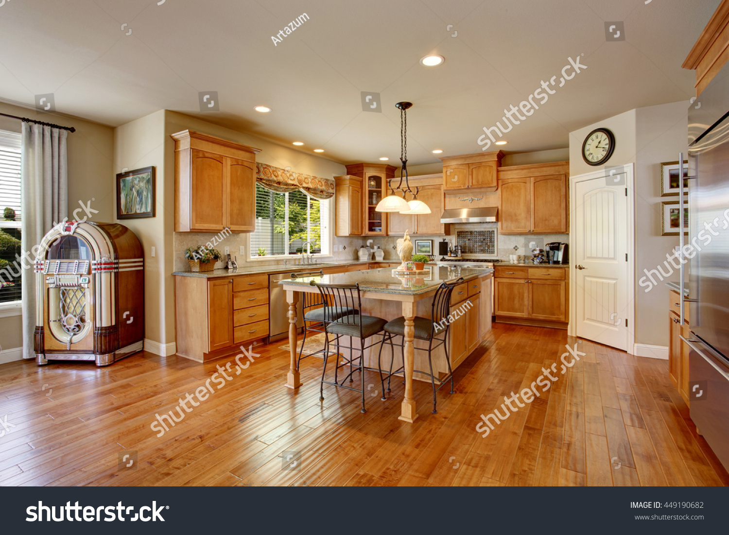 Classic American Kitchen Inerior Brown Cabinets Stock Image