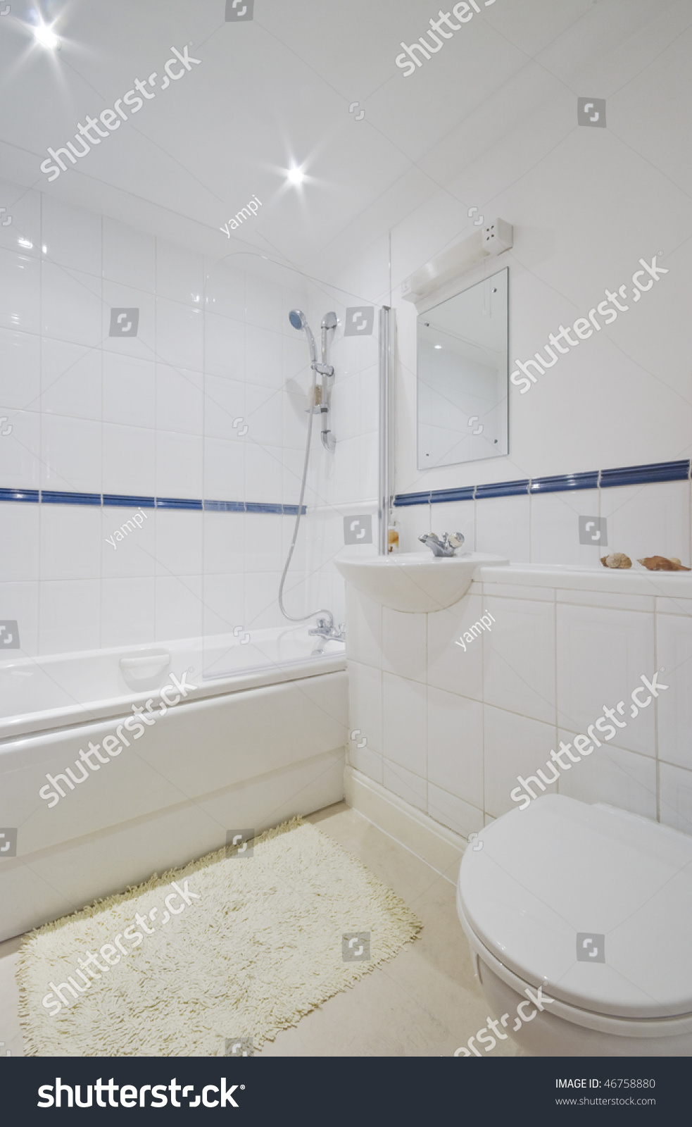 Classic Bathroom White Ceramic Floor Ceiling Stock Photo