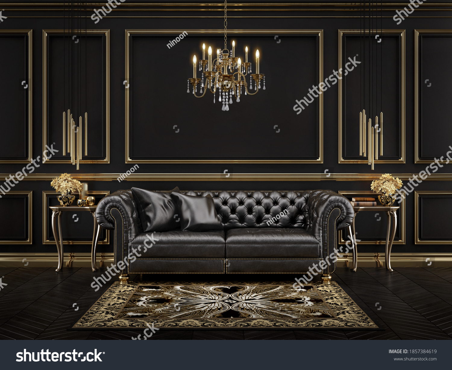 Classic Black Gold Interior Black Leather Stock Illustration 1857384619