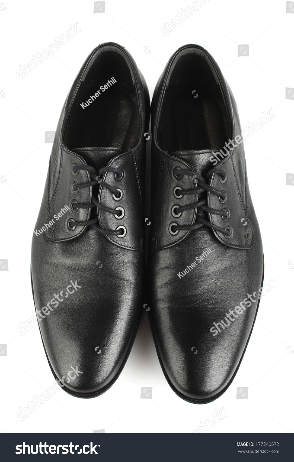 Classic Black Leather Mens Shoes With Laces Isolated On White ...
