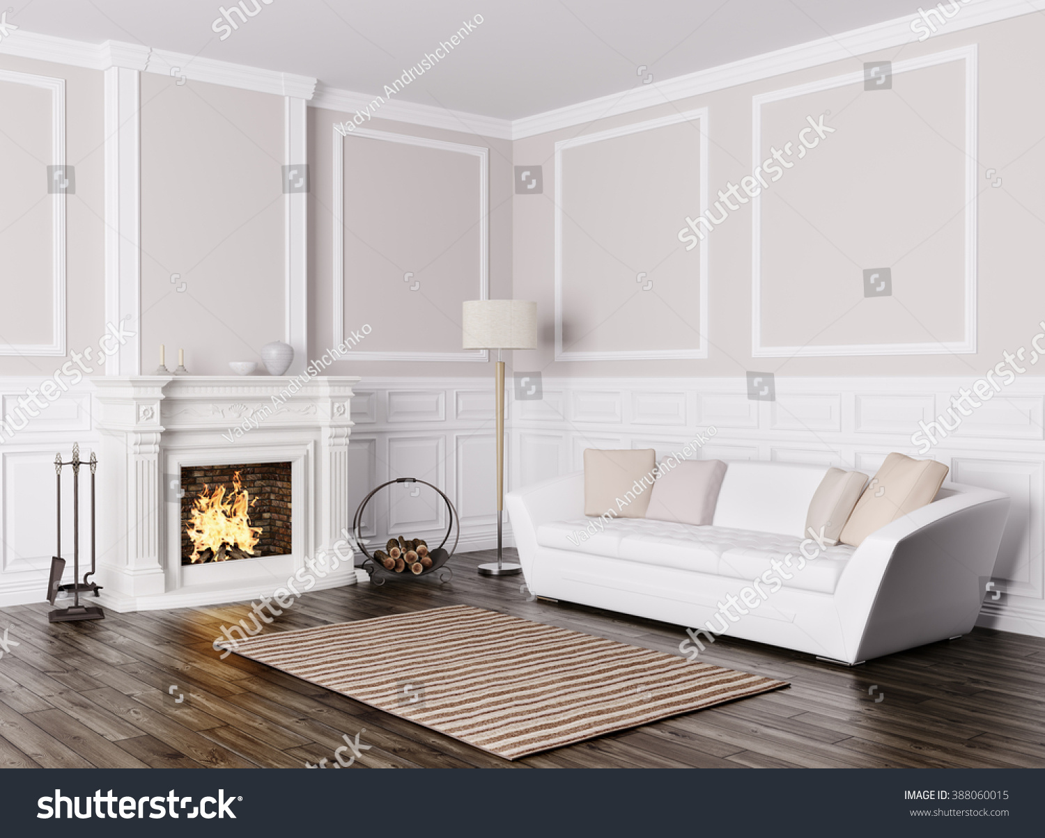 Classic Interior Design Living Room White Stock Illustration