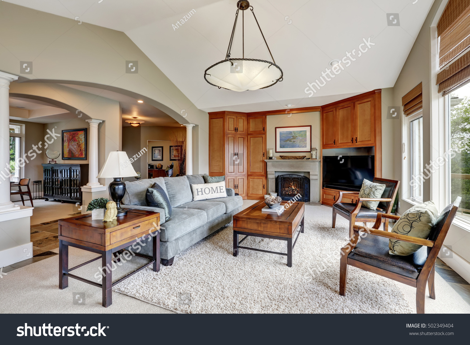 Classic Living Room Interior Large Windows Stock Photo 502349404