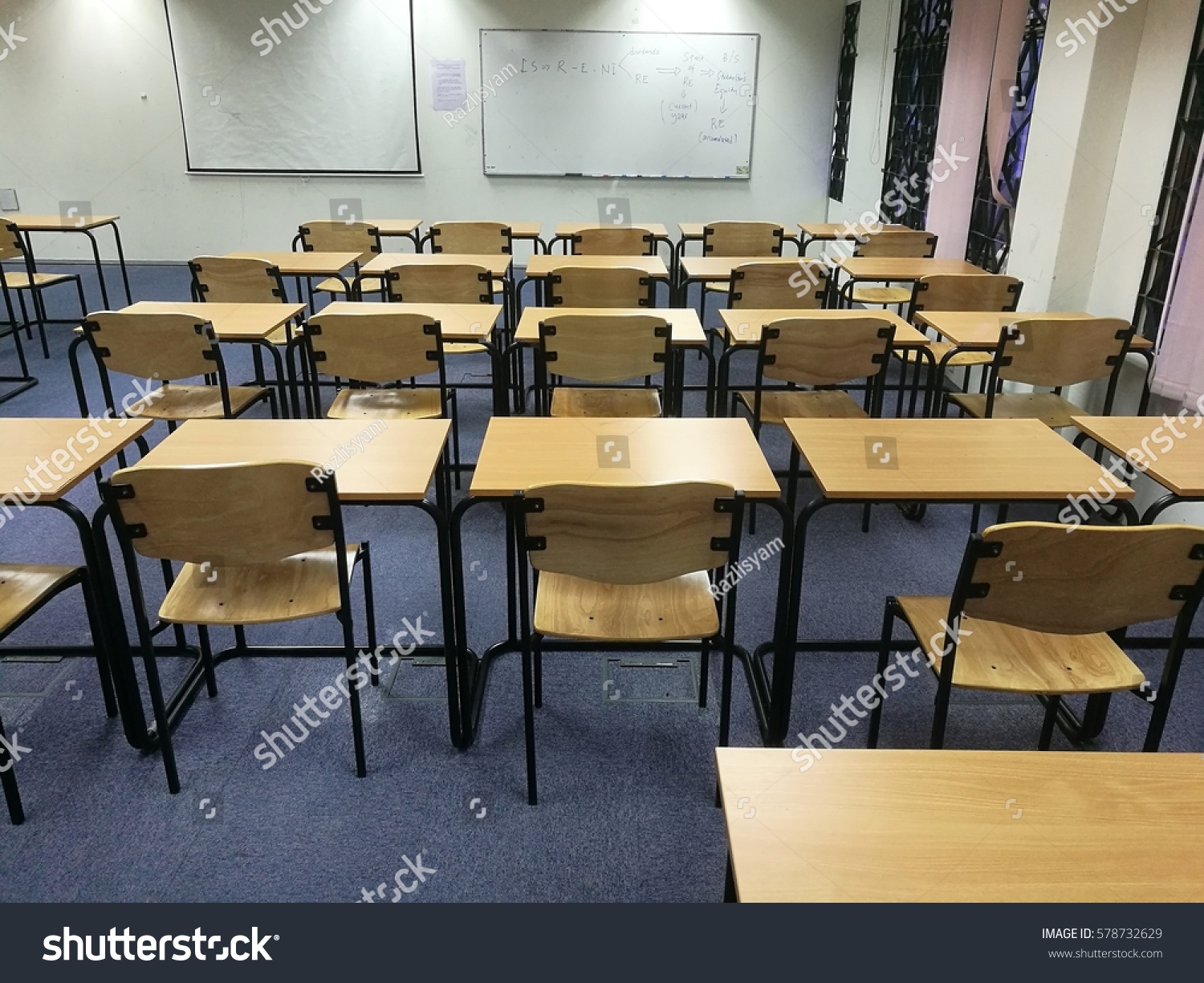 Classroom Tables Chairs Along Other Equipments Stock Photo