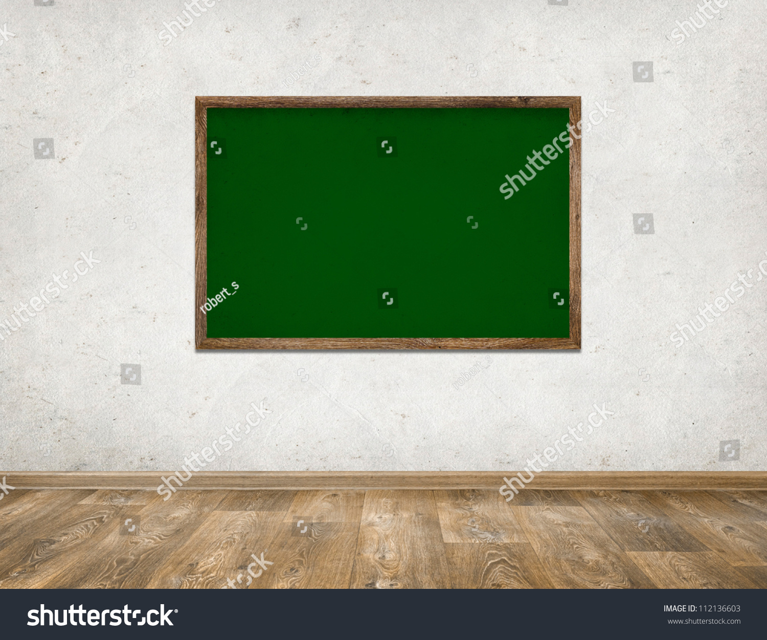 Classroom With Green School Board Chalkboard Abckground Stock Photo ...