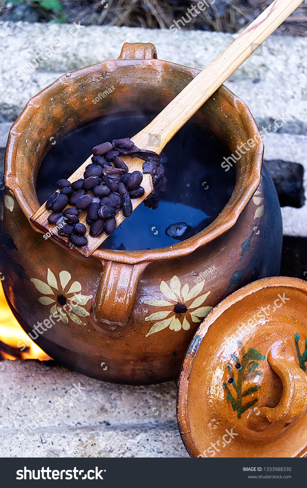 Clay Pot On Outdoor Brick Fire Stock Photo Edit Now 1333988330