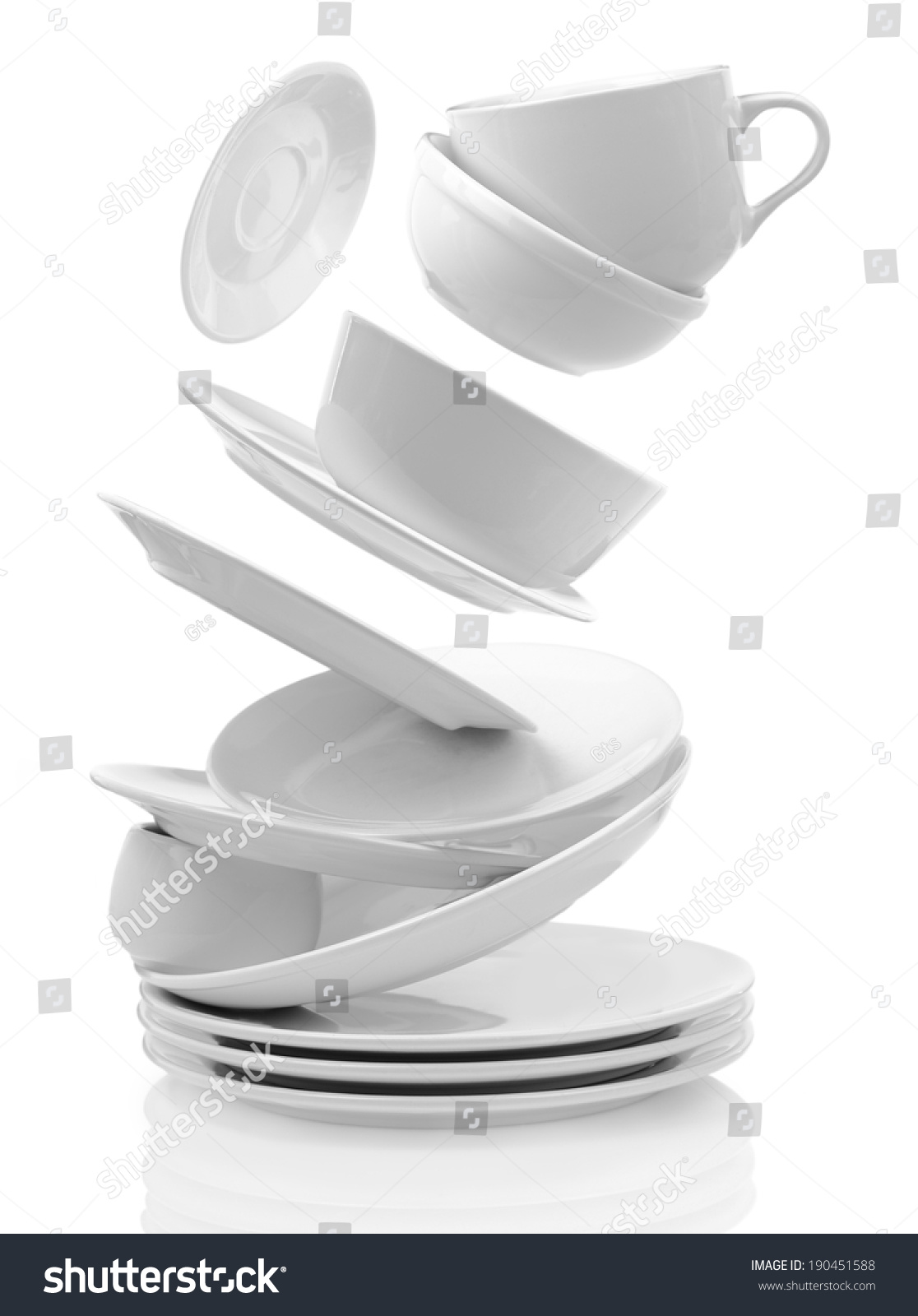 Clean Empty Plates And Cups Isolated On White Stock Photo 190451588 ...