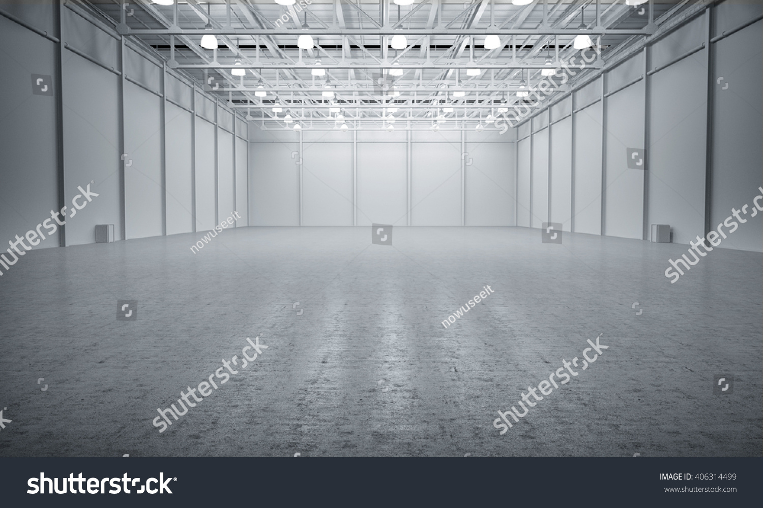 Clean White Empty Warehouse 3d Rendering Stock Illustration 406314499