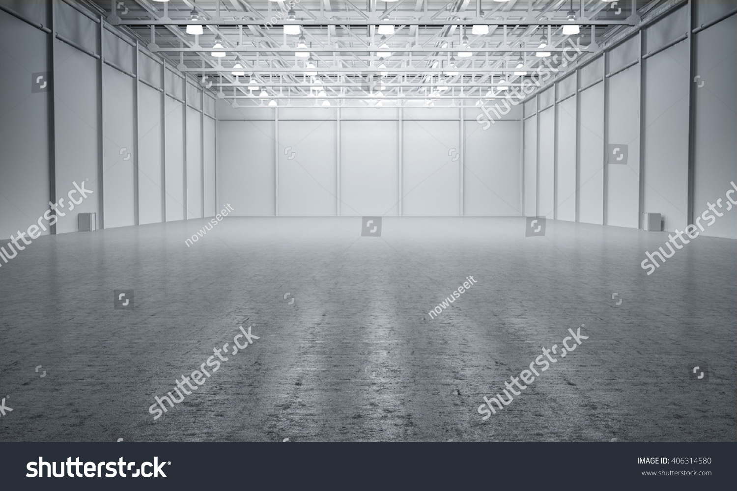 Clean White Empty Warehouse 3d Rendering Stock Photo 406314580 ...