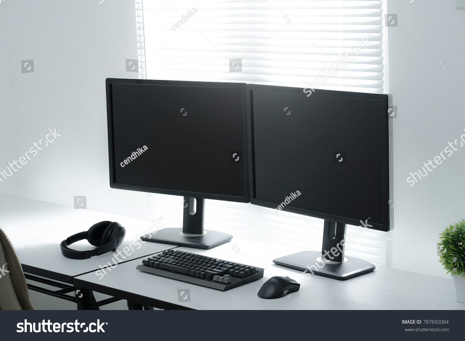 Clean Workspace Using Dual Monitor Setup Stock Photo Edit Now