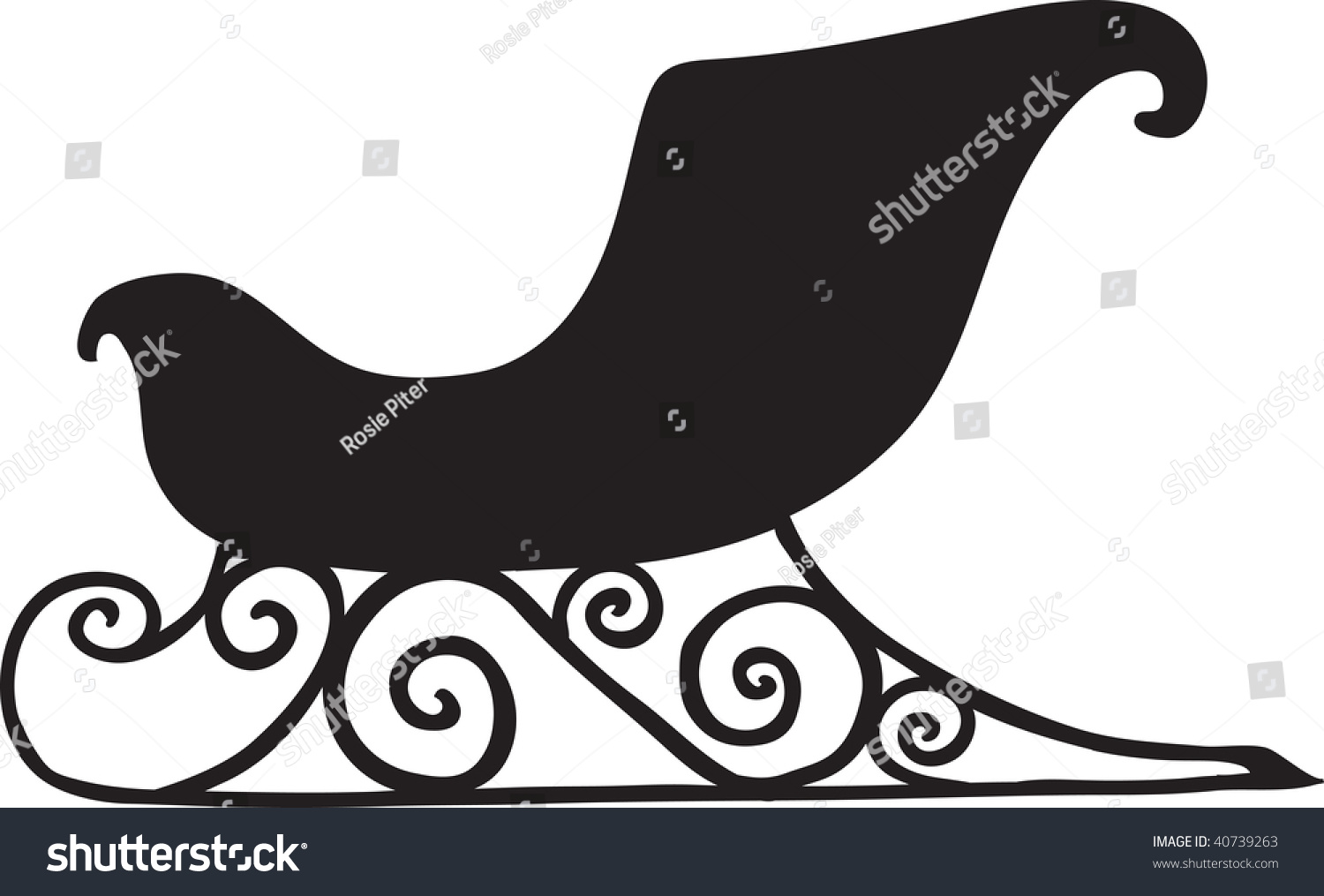 Clip Art Illustration Of A Black Silhouette Of A Christmas Sleigh ...