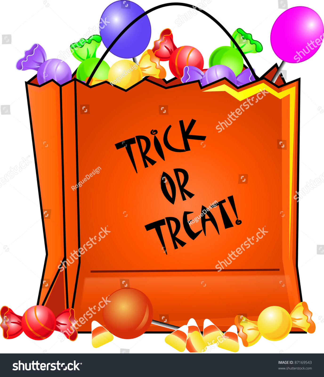 Clip Art Illustration Of A Halloween Trick Or Treat Bag Filled With ...