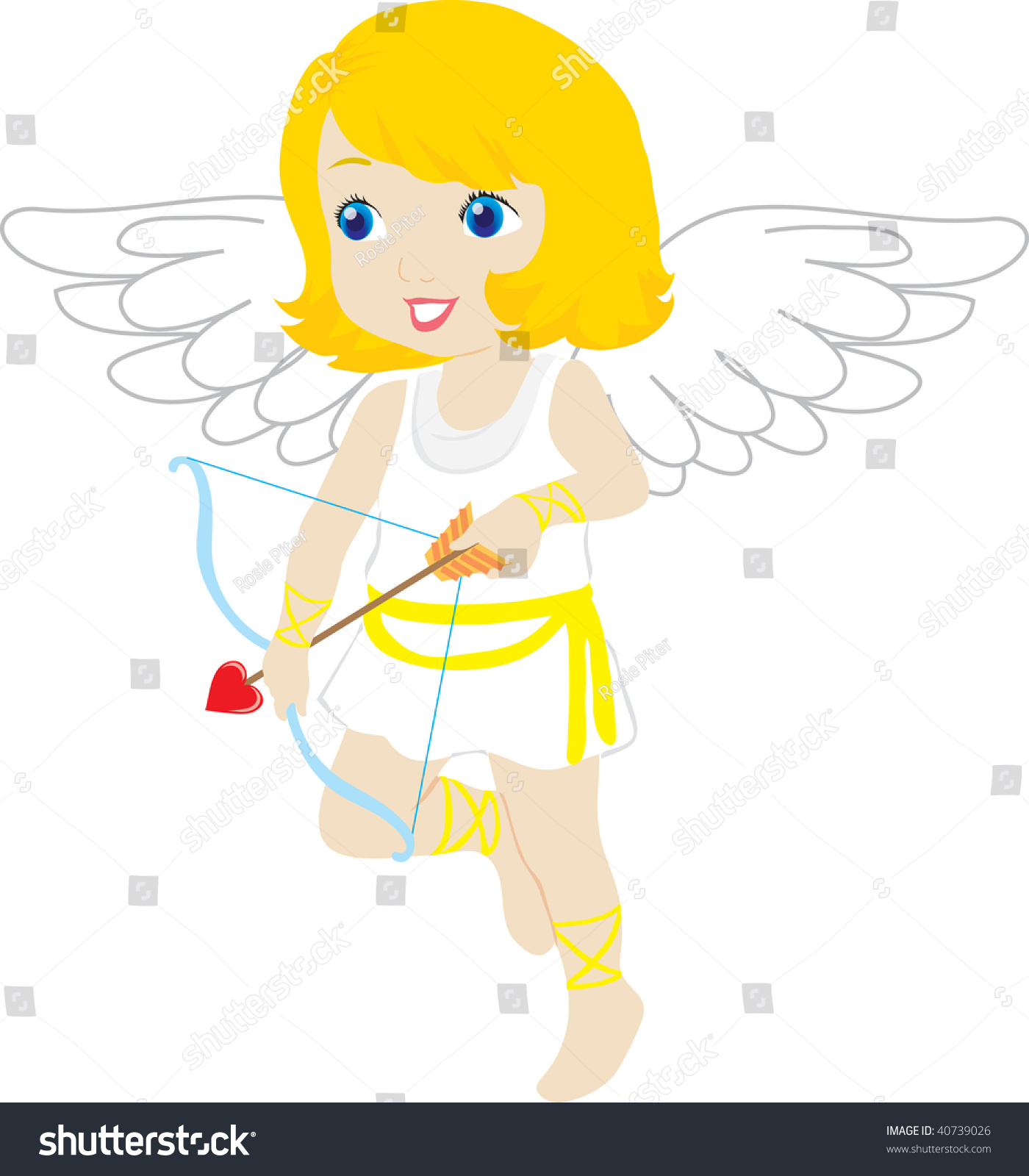 Clip Art Illustration Of A Little Girl Cherub Holding A Bow And Arrow ...