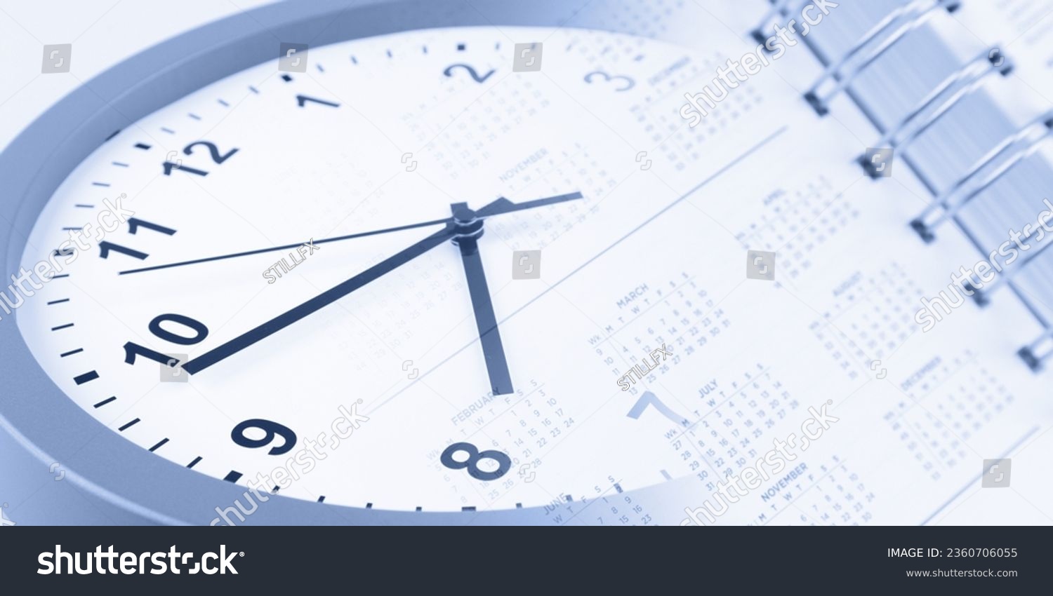  Sky Blue Classic  Template Design Featuring Clock Face and Calendar