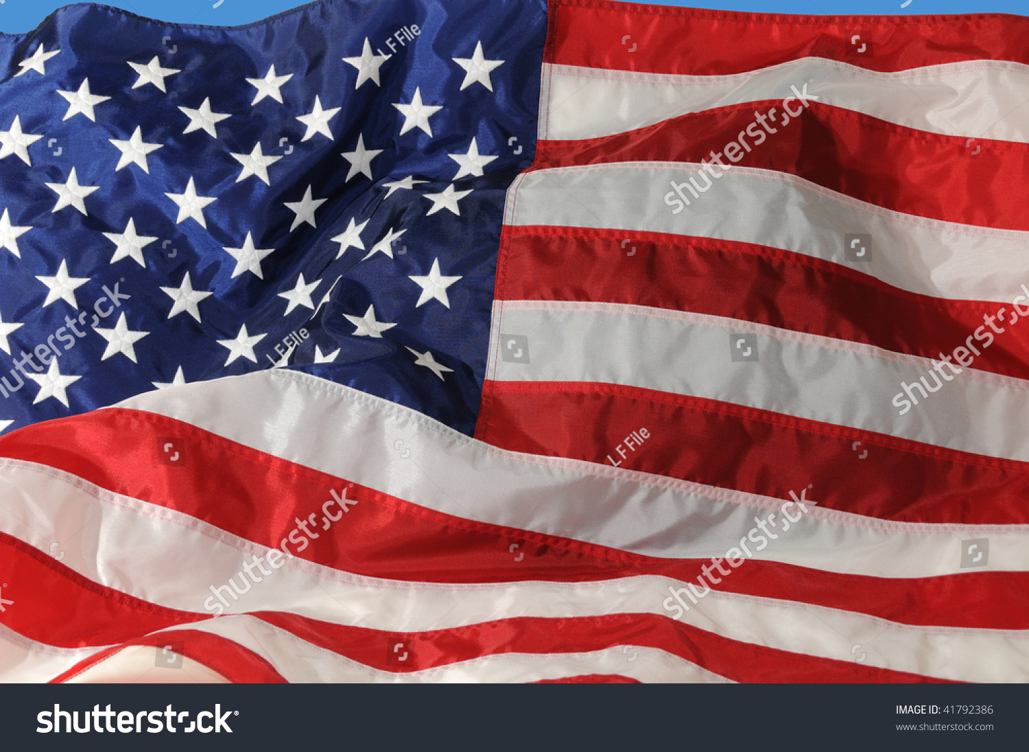 Close Of Of U.S. Flag Fluttering In The Breeze.. Stock Photo 41792386