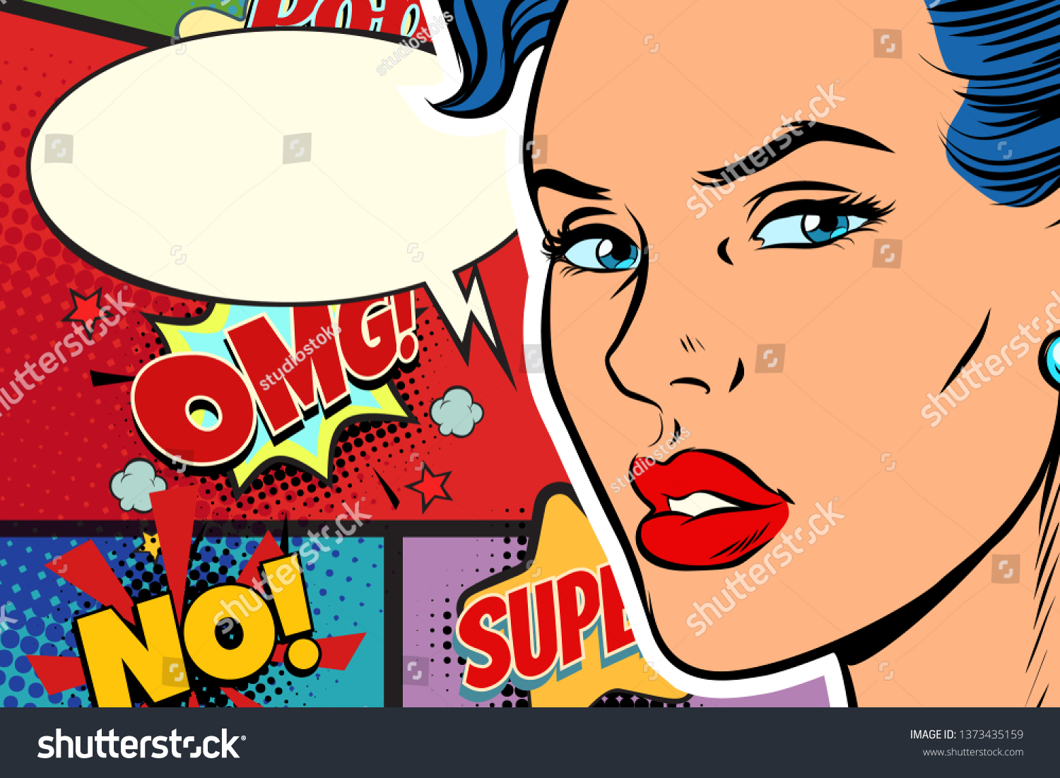 Closeup Beautiful Face Pop Art Woman Stock Illustration 1373435159 ...