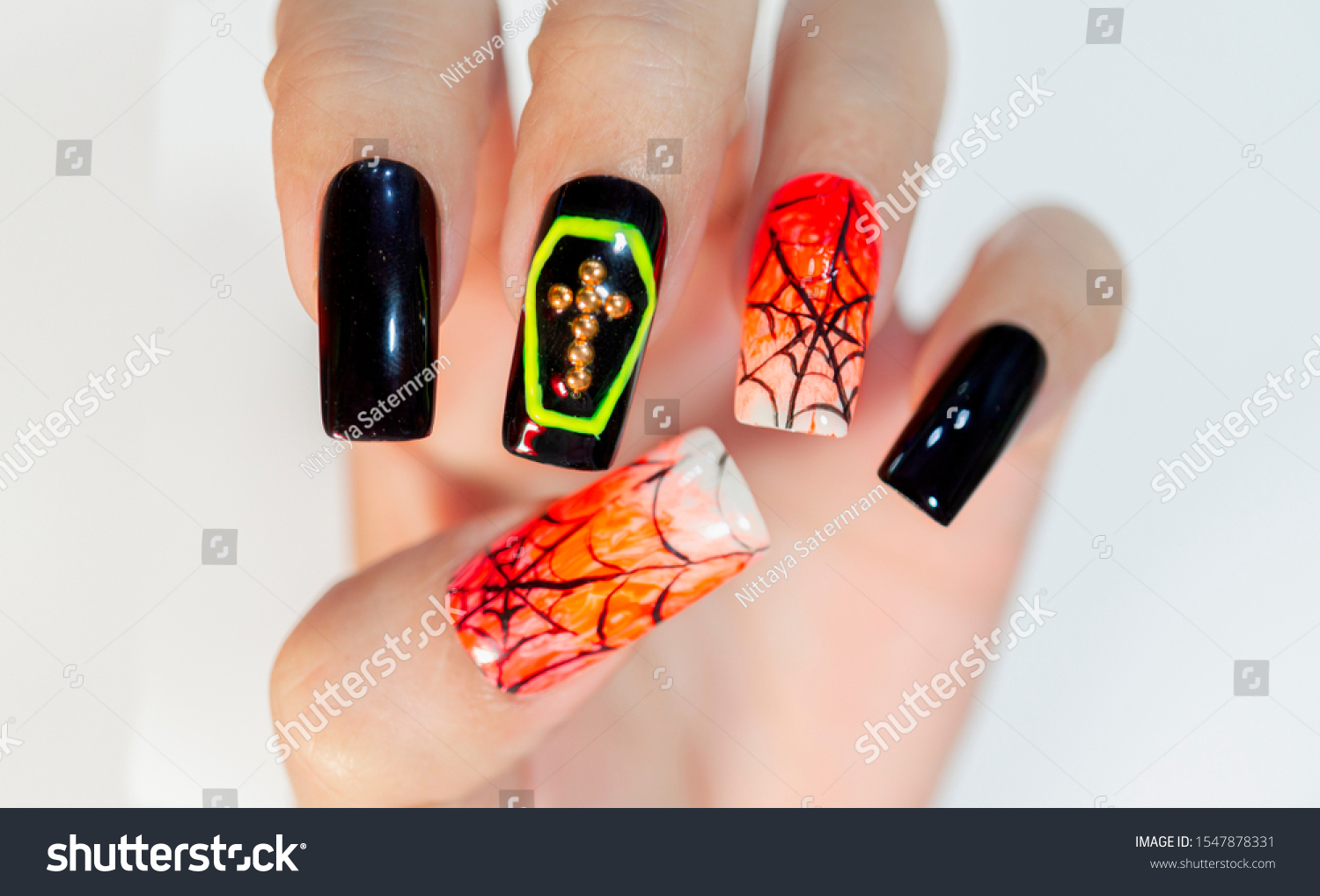 Close Beautiful Trendy Halloween Gel Nail Stock Photo Edit Now 1547878331
