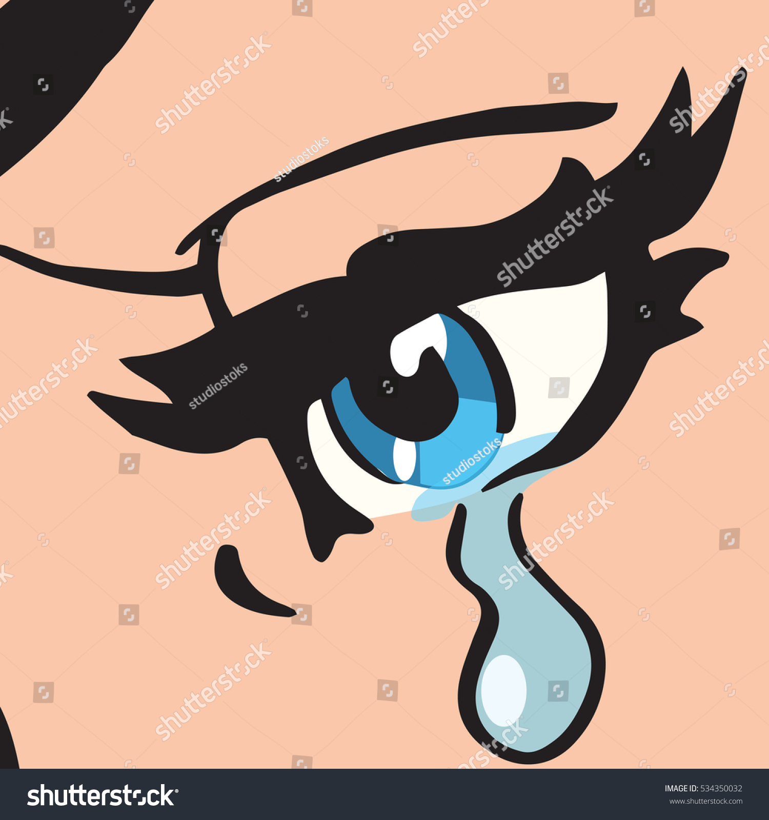 Closeup Blue Eyes Woman Crying Pop Stock Illustration 534350032 ...