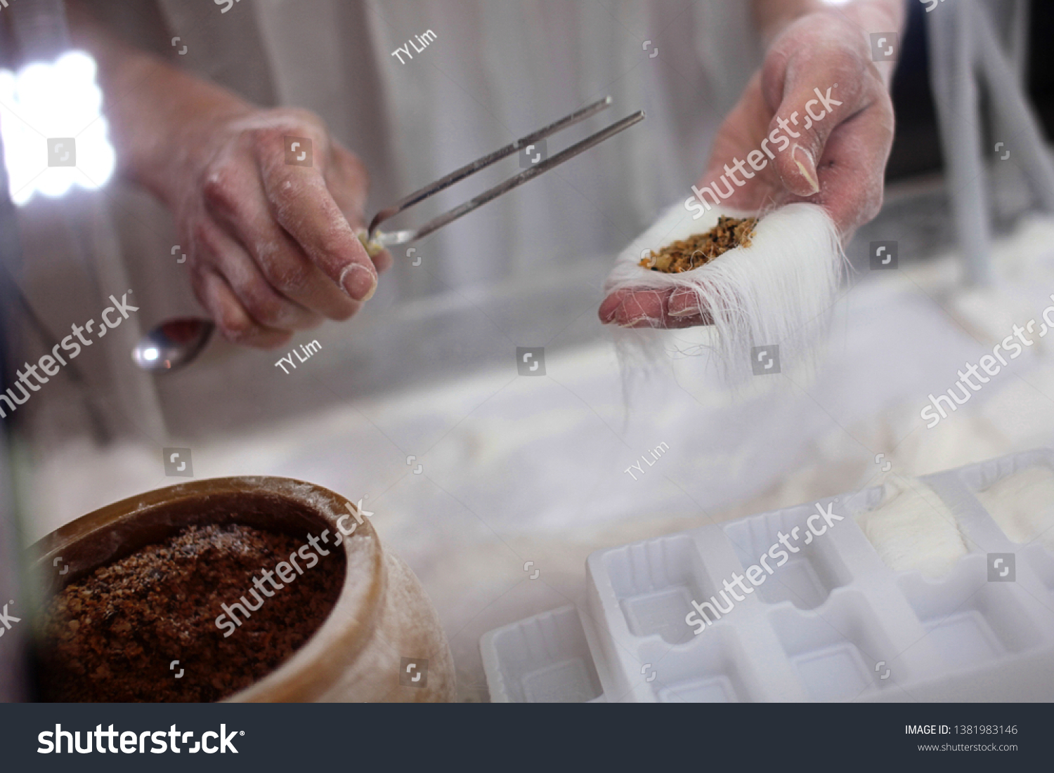 Close Chef Making Dragons Beard Candy Stock Photo Edit Now