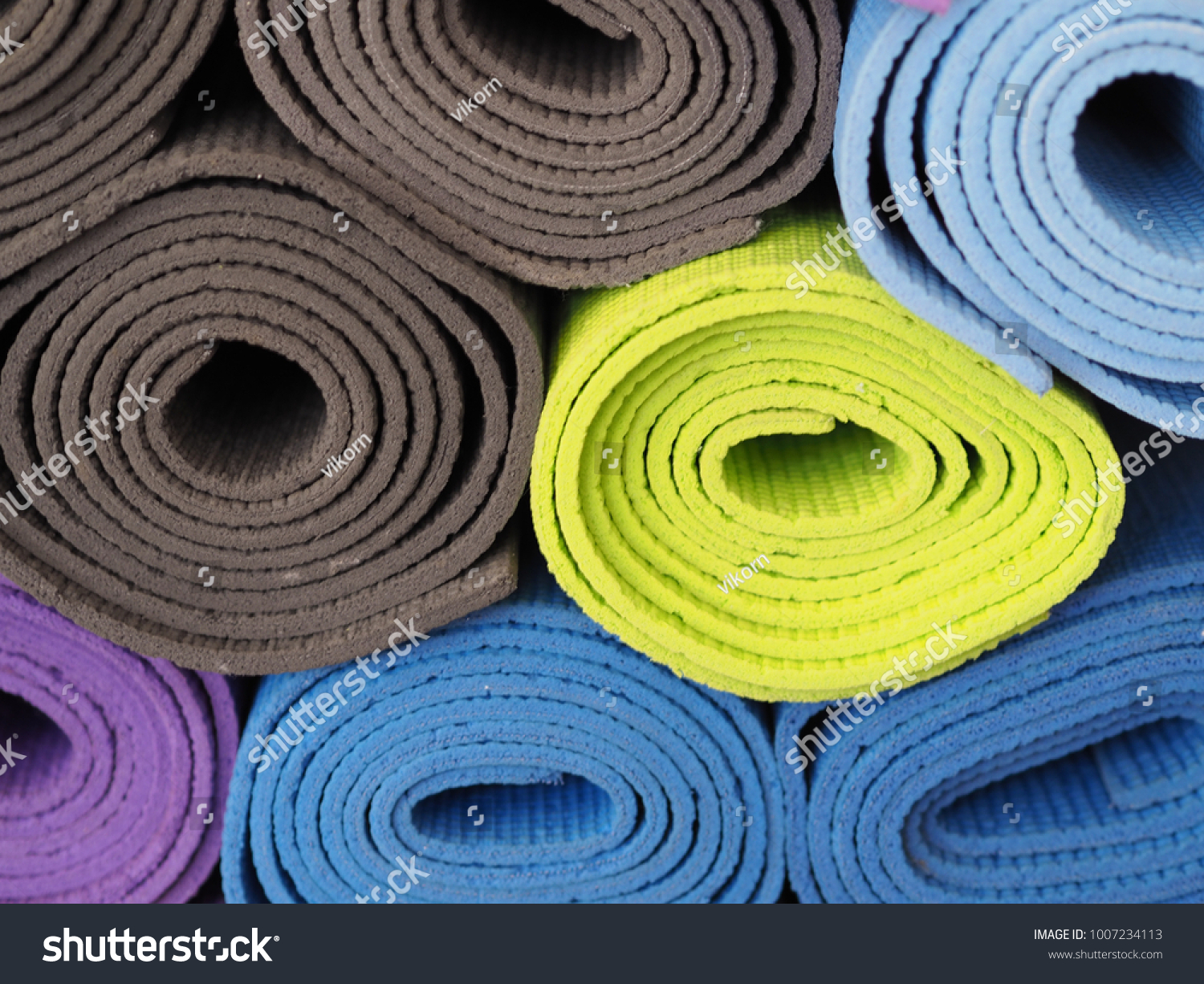 Close Colorful Yoga Mat Rolls Stock Photo Edit Now 1007234113