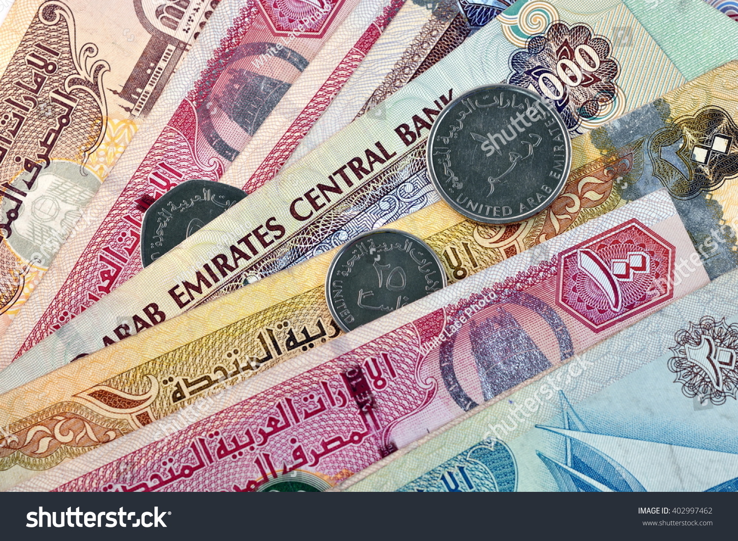 Close Different Dirhams Currency Note Coins Stock Photo 402997462 ...