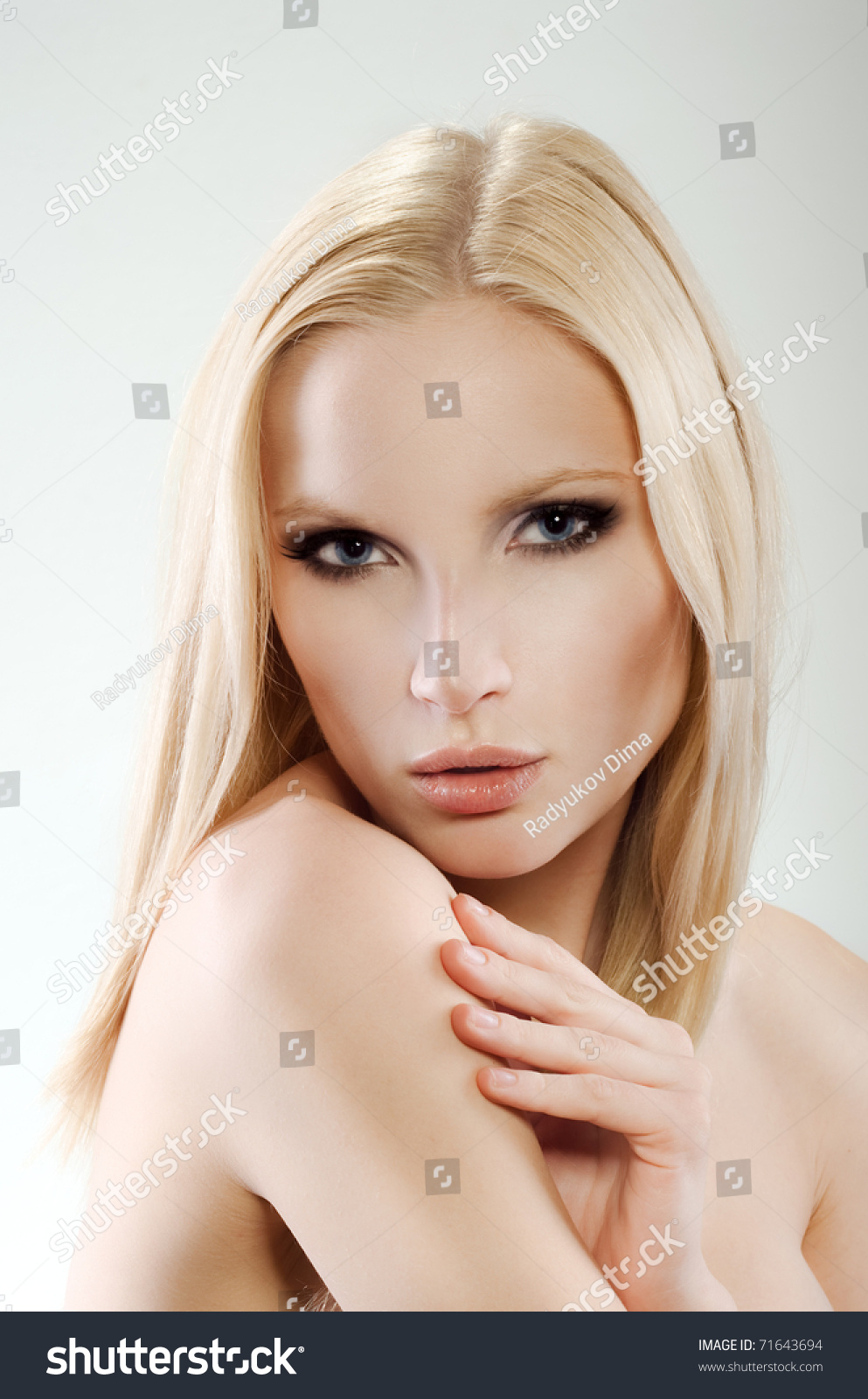 Close-Up Face Of Beautiful Caucasian Blonde Woman With Blue Eyes Stock ...