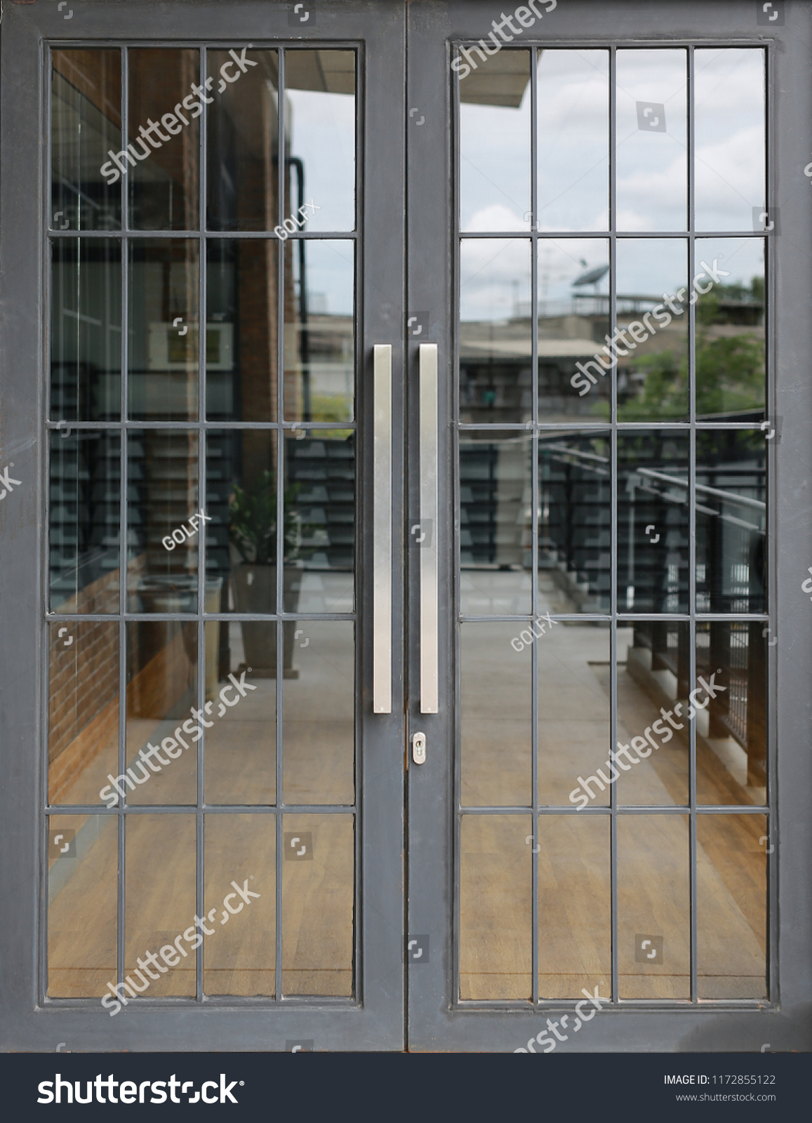 Closeup Glass Door Cafe Front View Stock Photo Edit Now 1172855122
