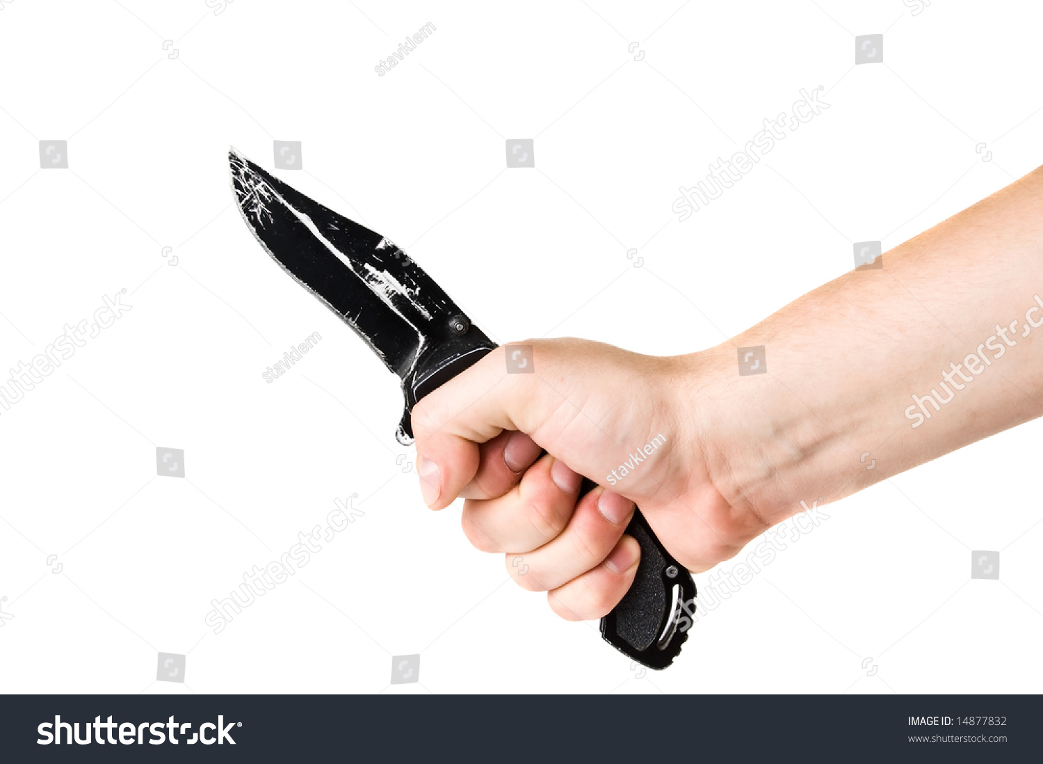 Close-Up Knife In Hand Isolated On White Stock Photo 14877832 ...