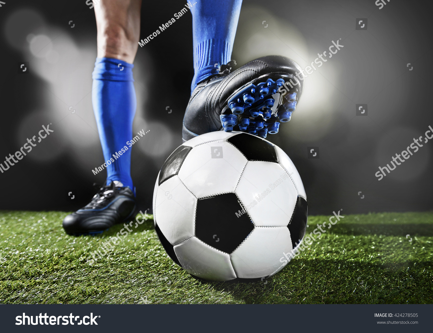 Close Legs Feet Football Player Blue Stock Photo Edit Now