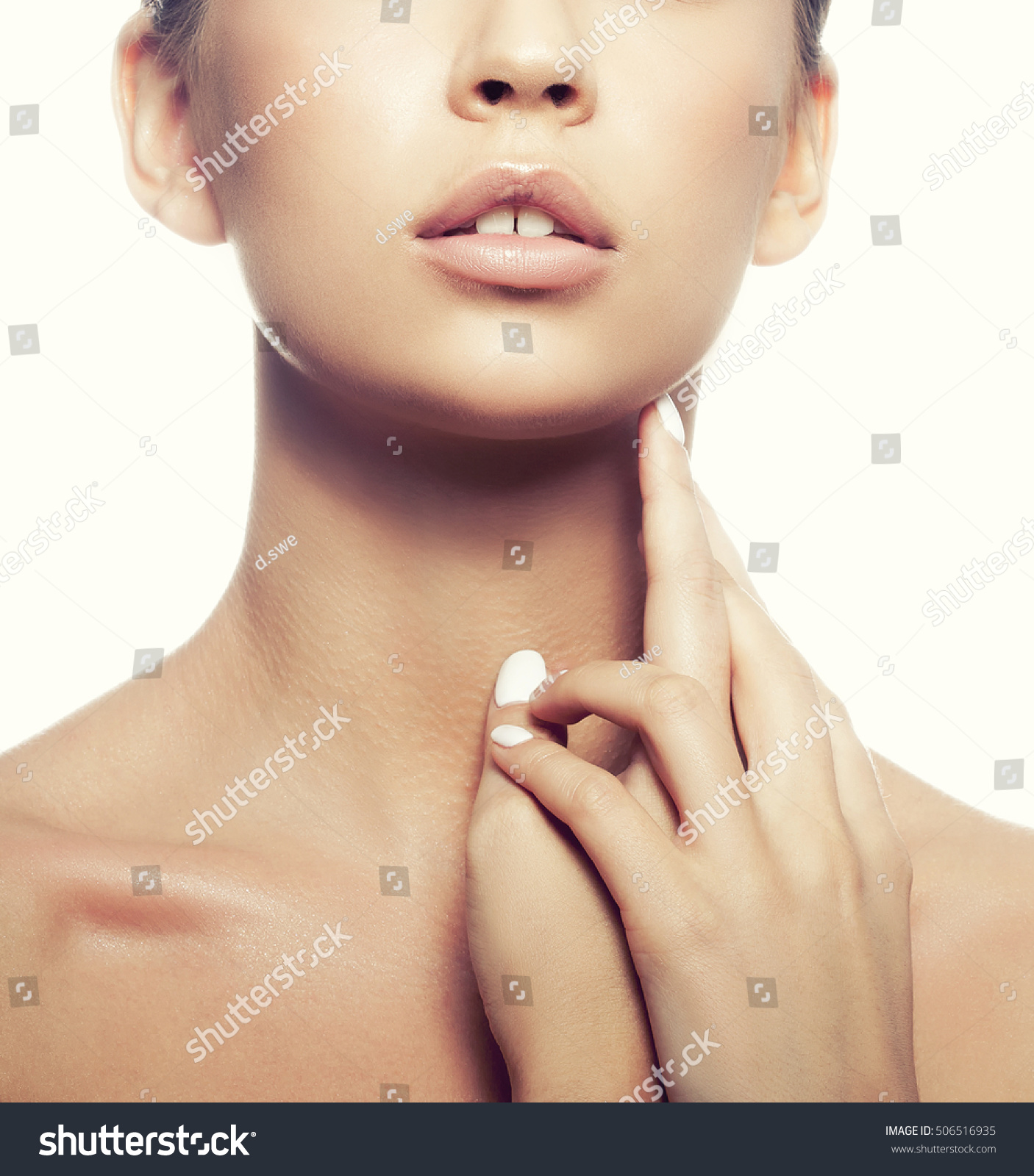 Closeup Lips Shoulders Young Caucasian Girl