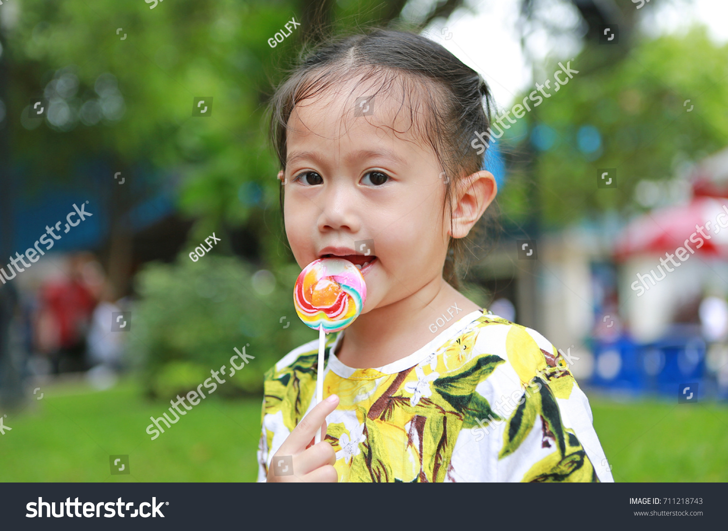 Close Little Girl Licking Lollipop Candy Stock Photo 711218743 ...