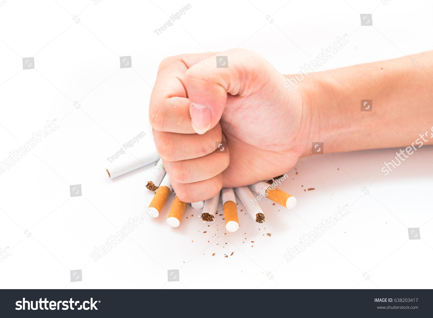 Closeup Man Hand Crushing Pile Cigarettes Stock Photo 638203417