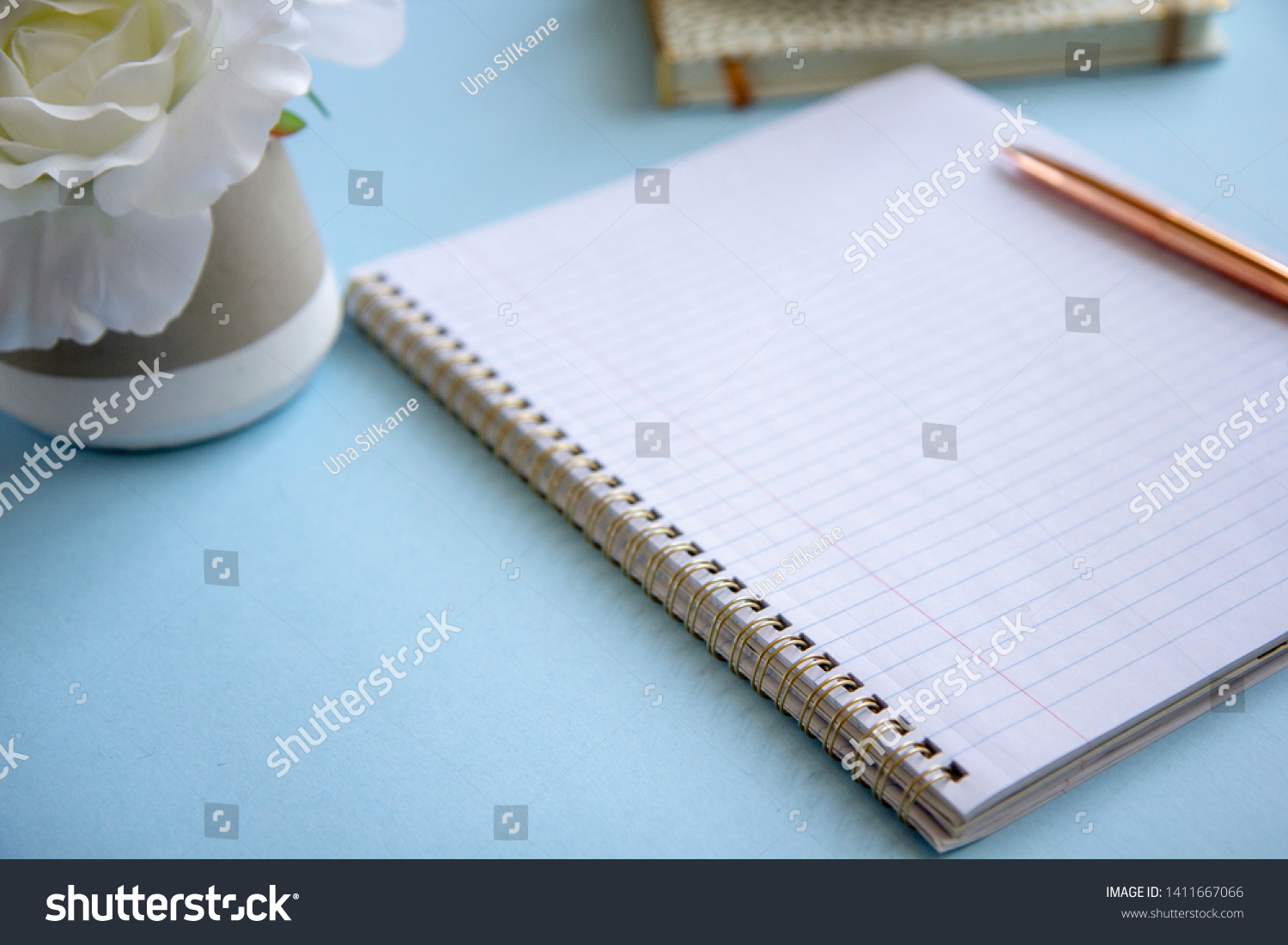 Close Gold Spiral Notebook On Light Stock Photo Edit Now 1411667066