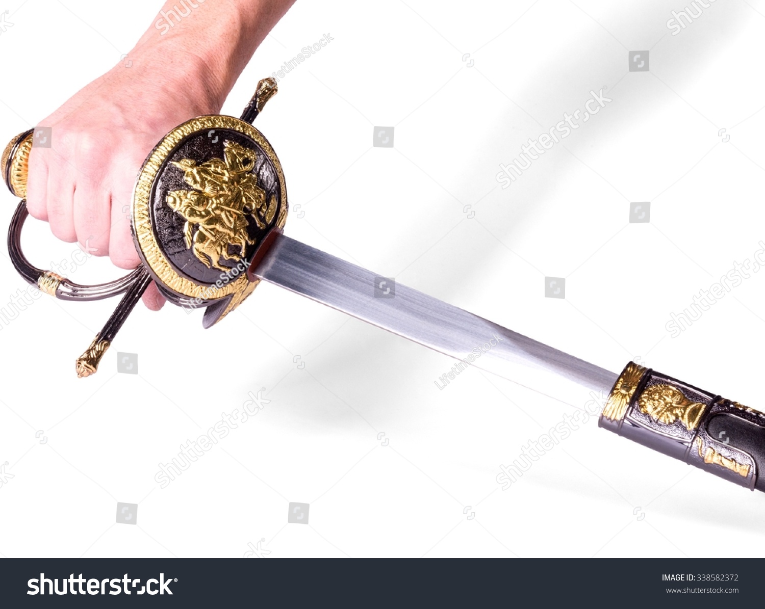 Closeup Hand Unsheathing Medieval Sword Isolated Stock Photo 338582372 ...