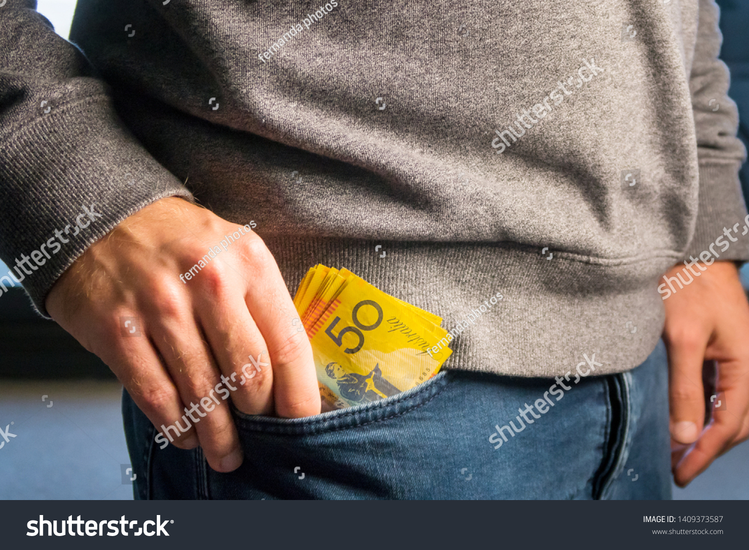 bjerg Manager dash Close Man Putting Australian Dollar Notes Stock Photo (Edit Now) 1409373587