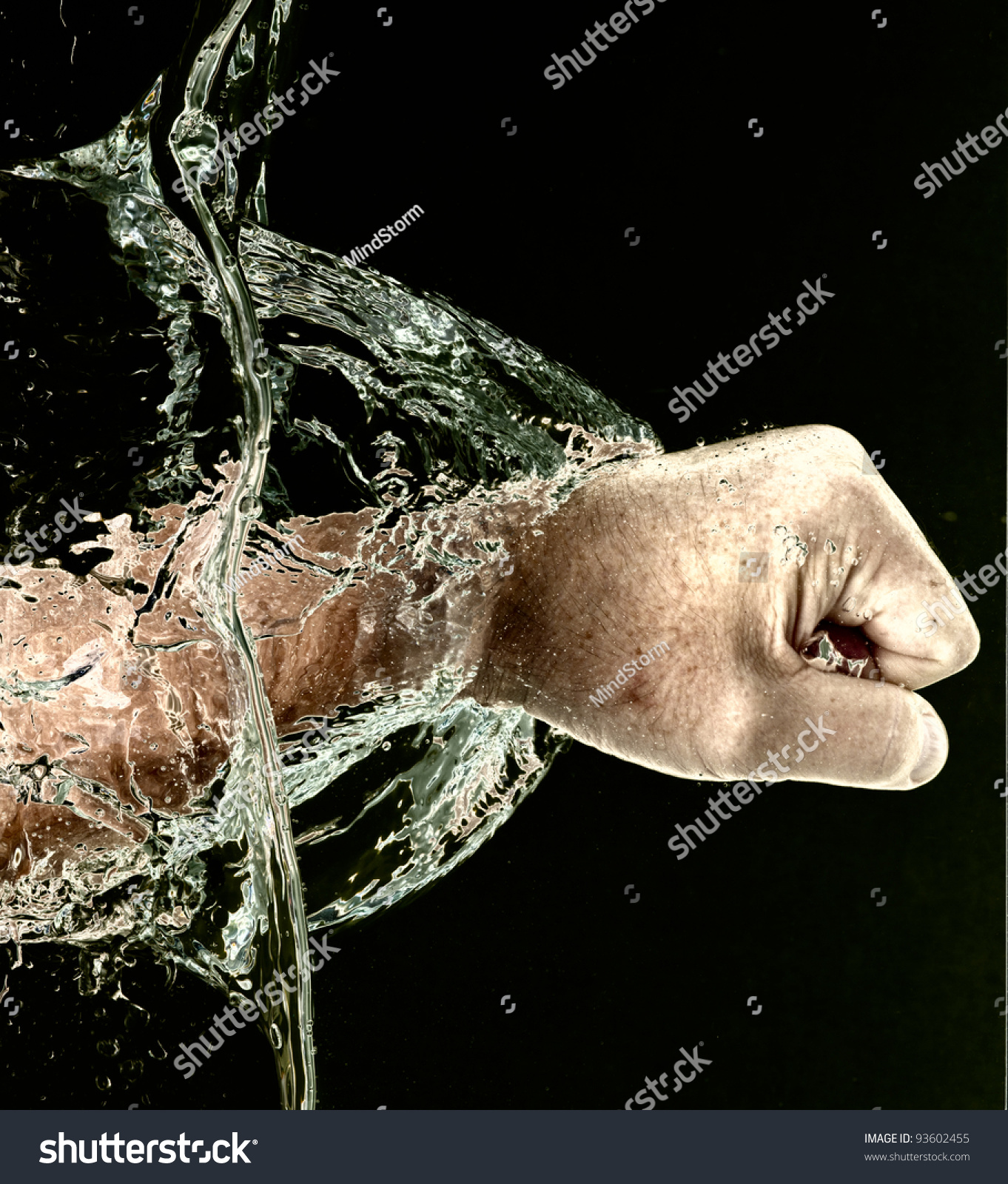 Close-Up Of A Man'S Fist Punching Through Water Horizontally, Display ...