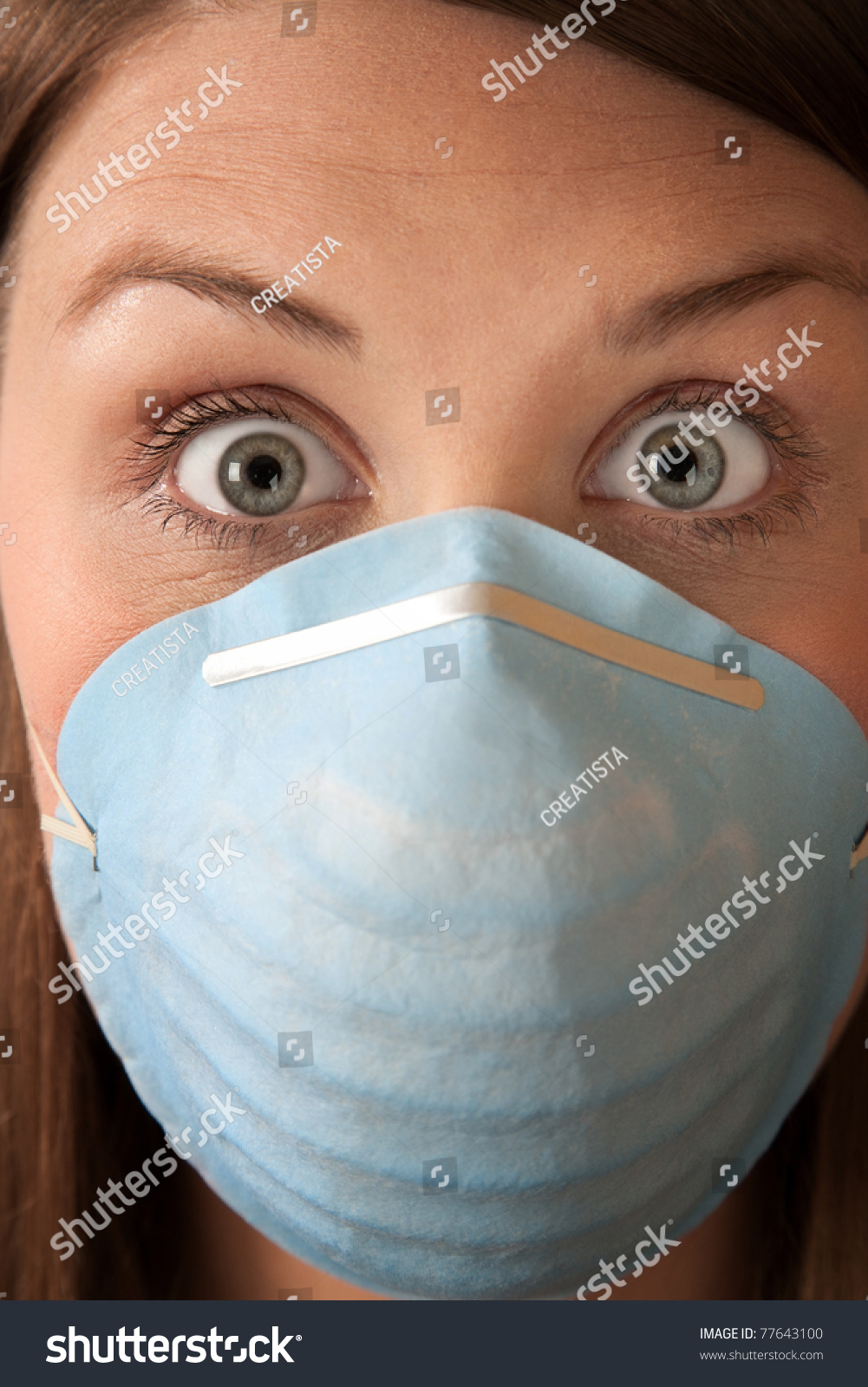 Close-Up Of A Scared Woman In A Surgical Mask Stock Photo 77643100 ...