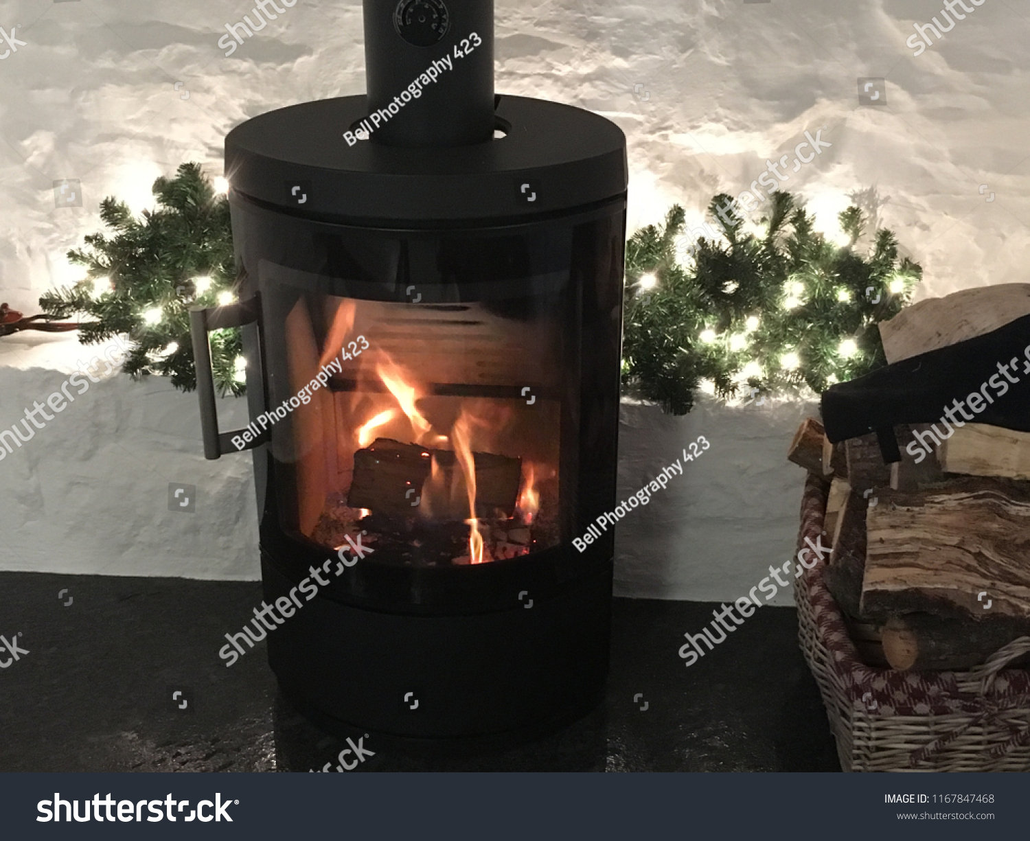 Close White Stone Inglenook Fireplace Decorated Stock Photo Edit