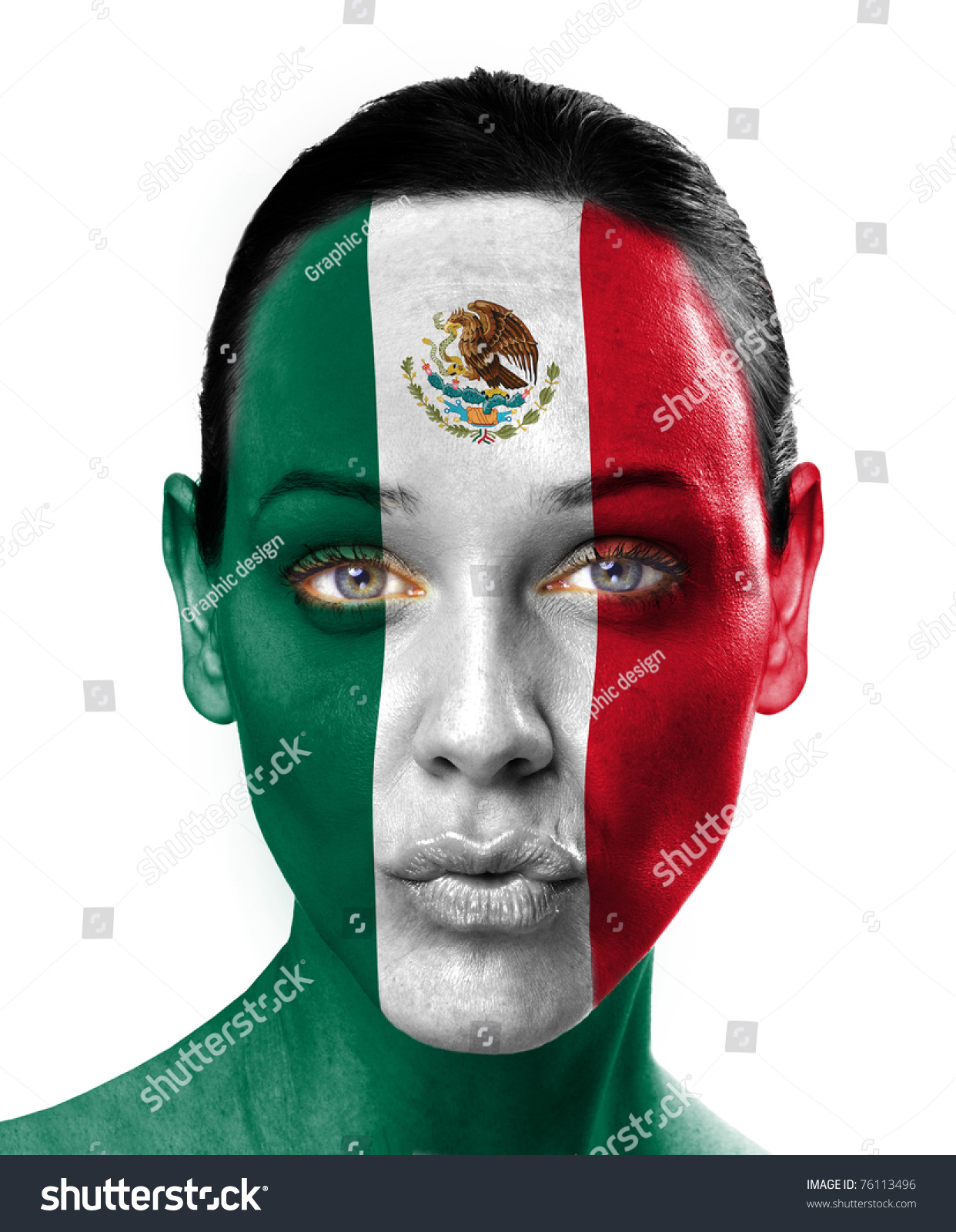 Close Up Of A Young Woman With A Mexican Flag Painted On Her Face Stock ...