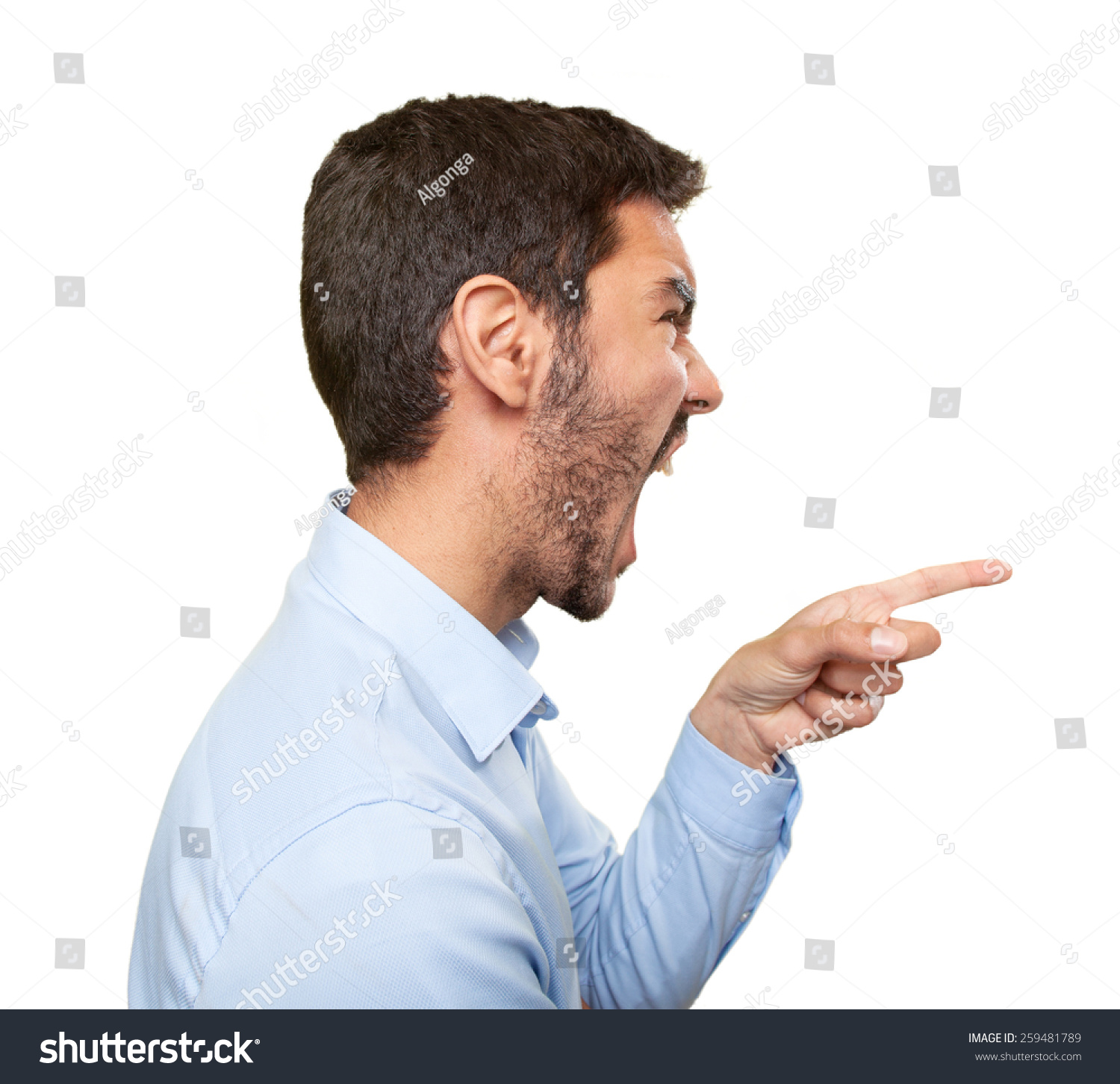 Close Angry Young Man Profile Pointing Stock Photo 259481789 - Shutterstock